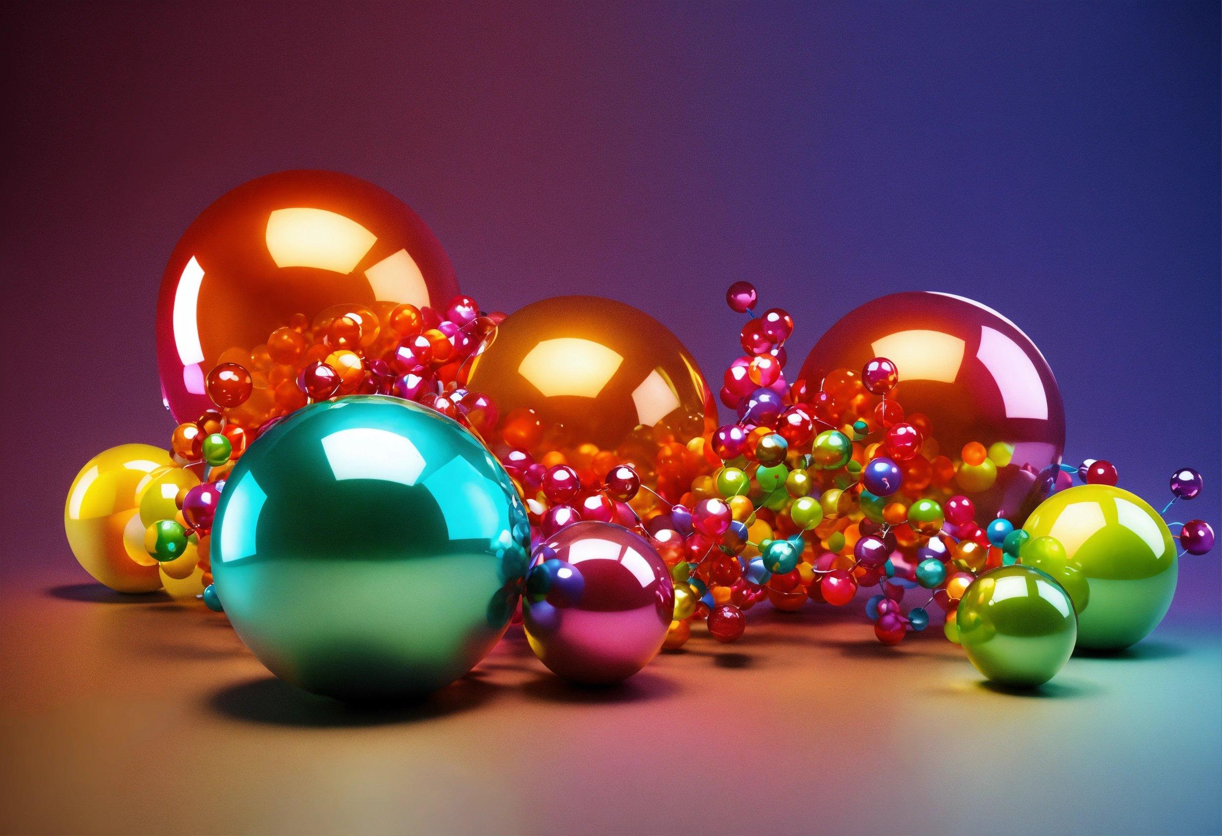 A Group Of Shiny Balls Sitting On Top Of A Table