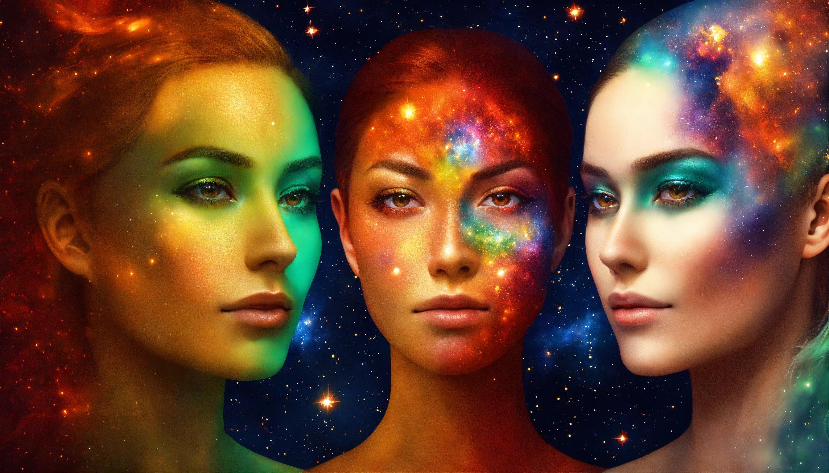 A Group Of Three Women With Their Faces Painted Like Stars