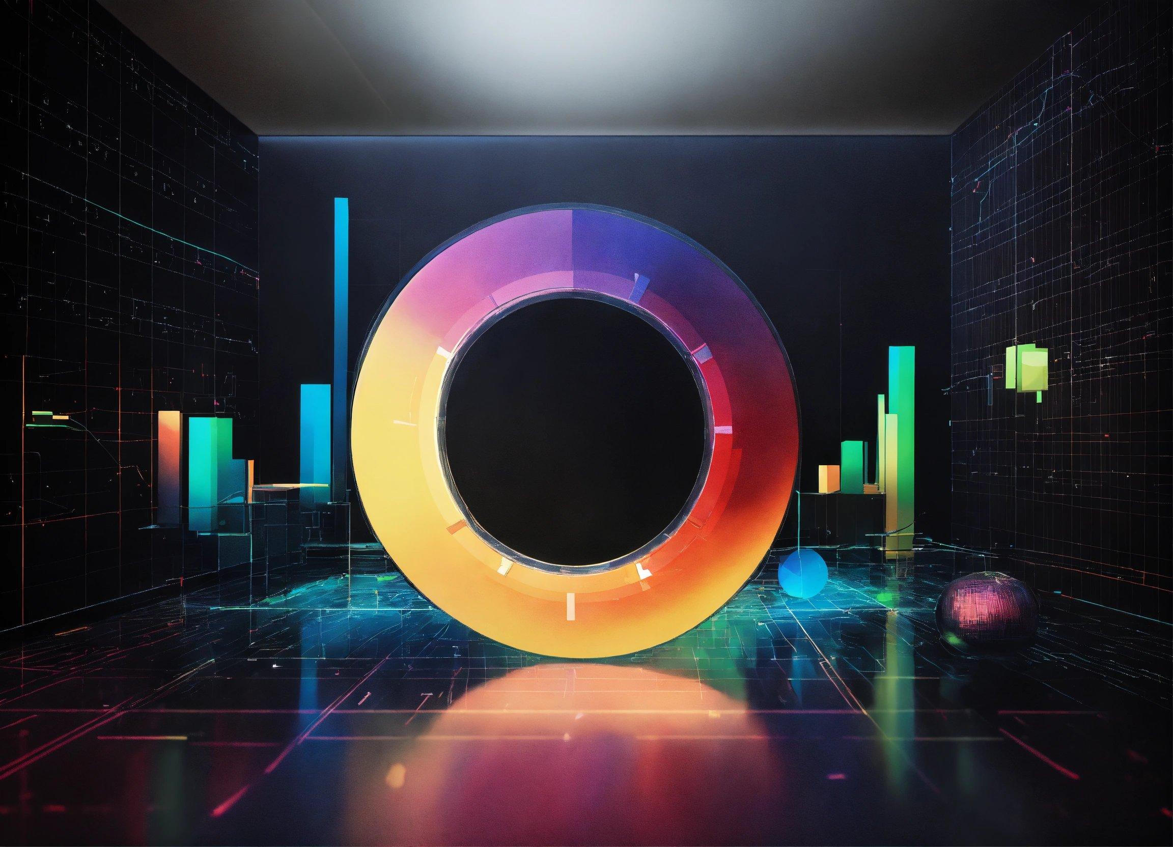 A Large Circular Object In A Room With Neon Lights