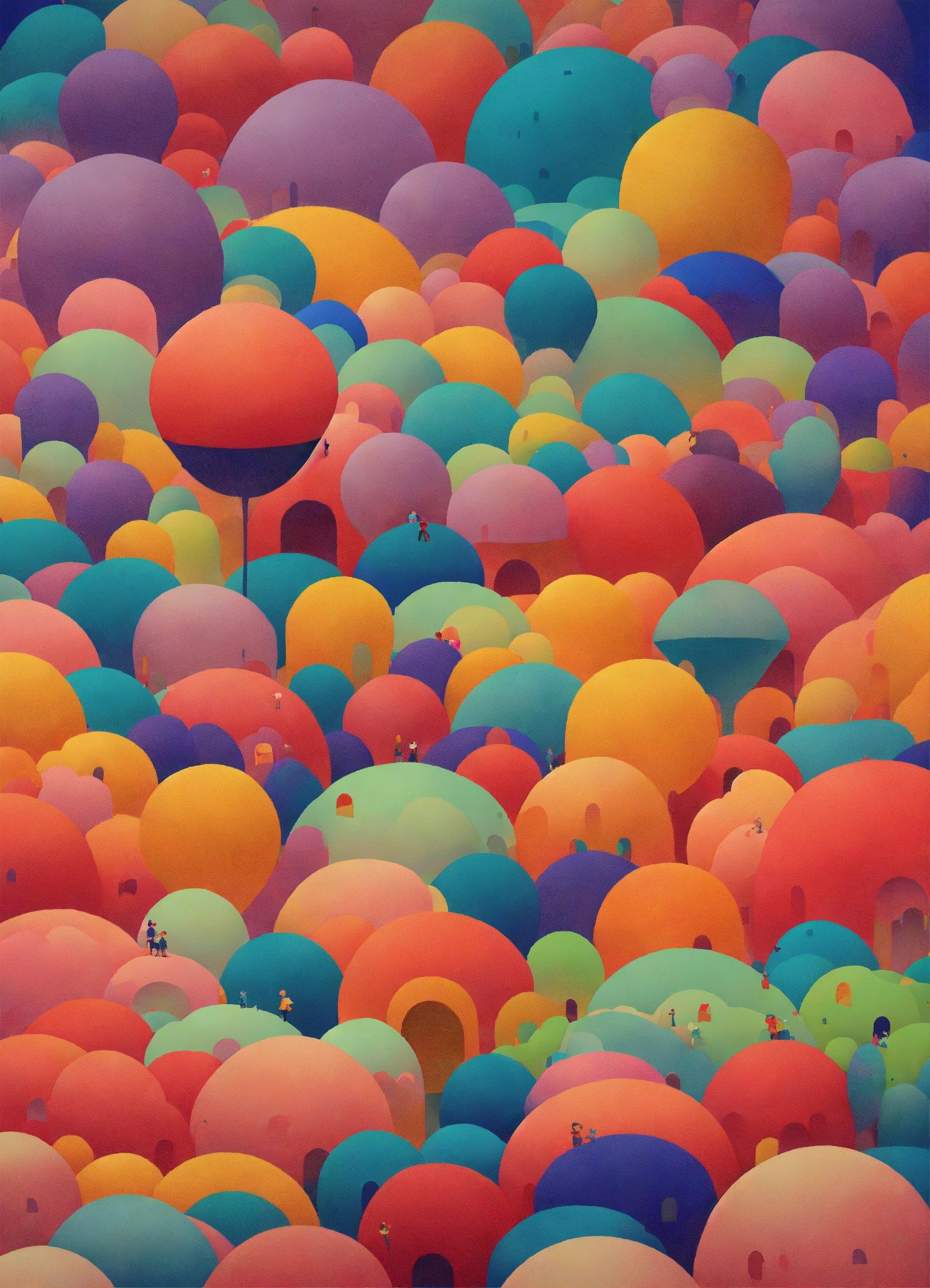 A Large Group Of Colorful Balloons Floating In The Air