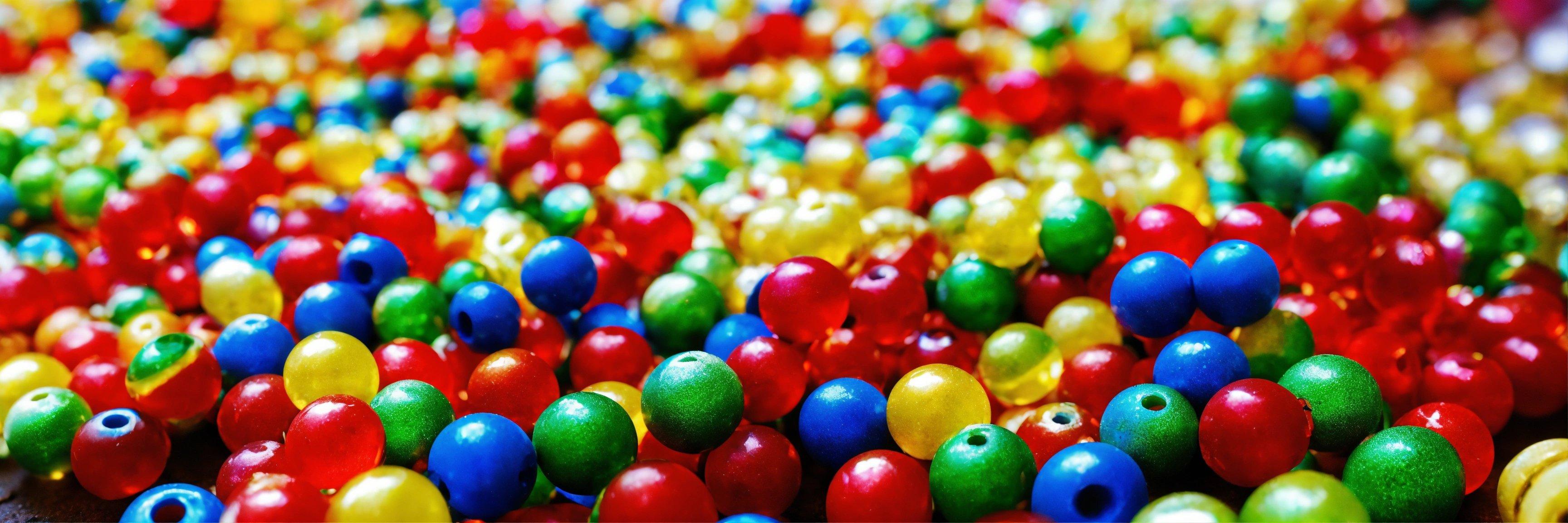 A Large Group Of Colorful Plastic Beads On A Table