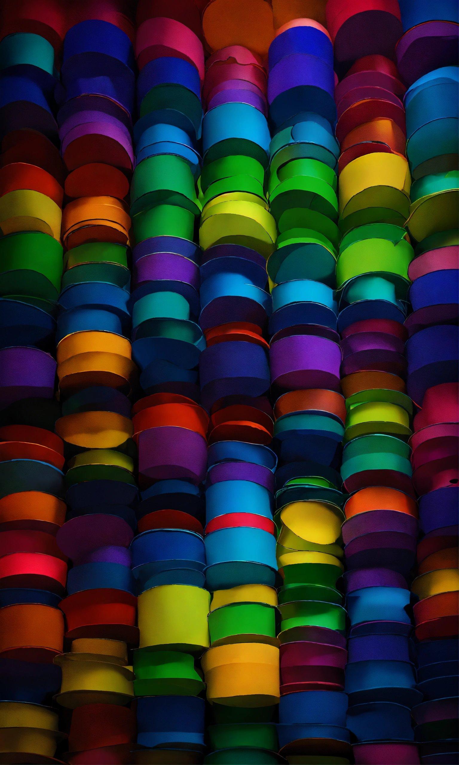 A Large Group Of Multicolored Plates Stacked On Top Of Each Other