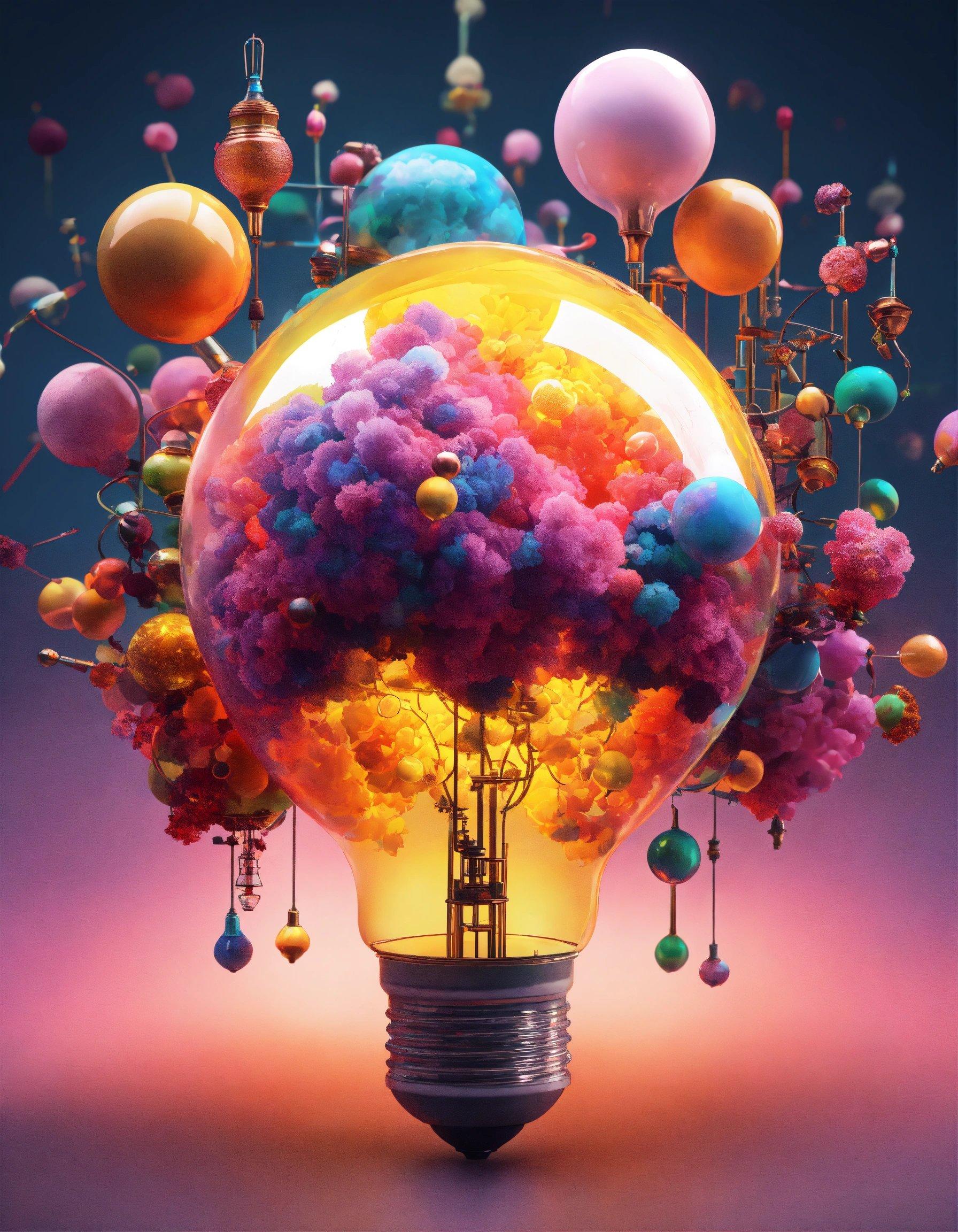 A Light Bulb Filled With Lots Of Colorful Balls