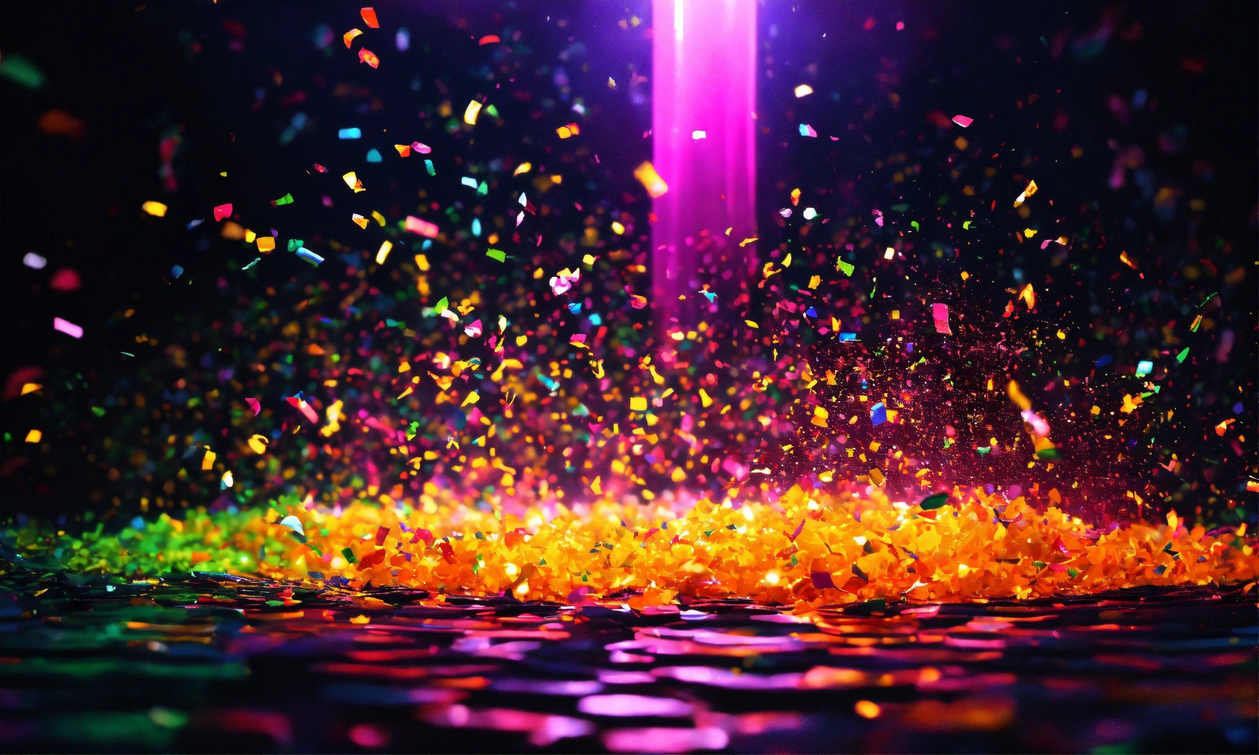 A Lot Of Confetti On A Black Background