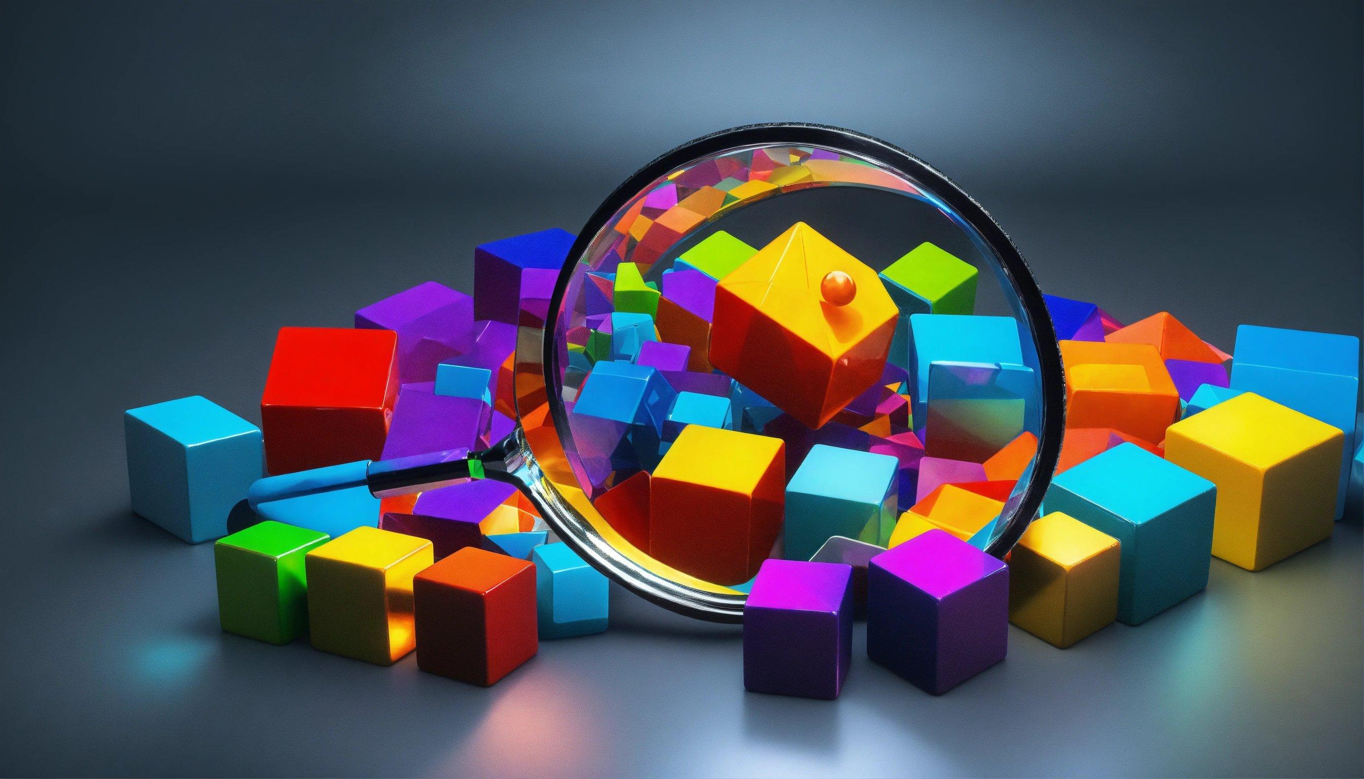 A Magnifying Glass Over A Pile Of Colorful Cubes