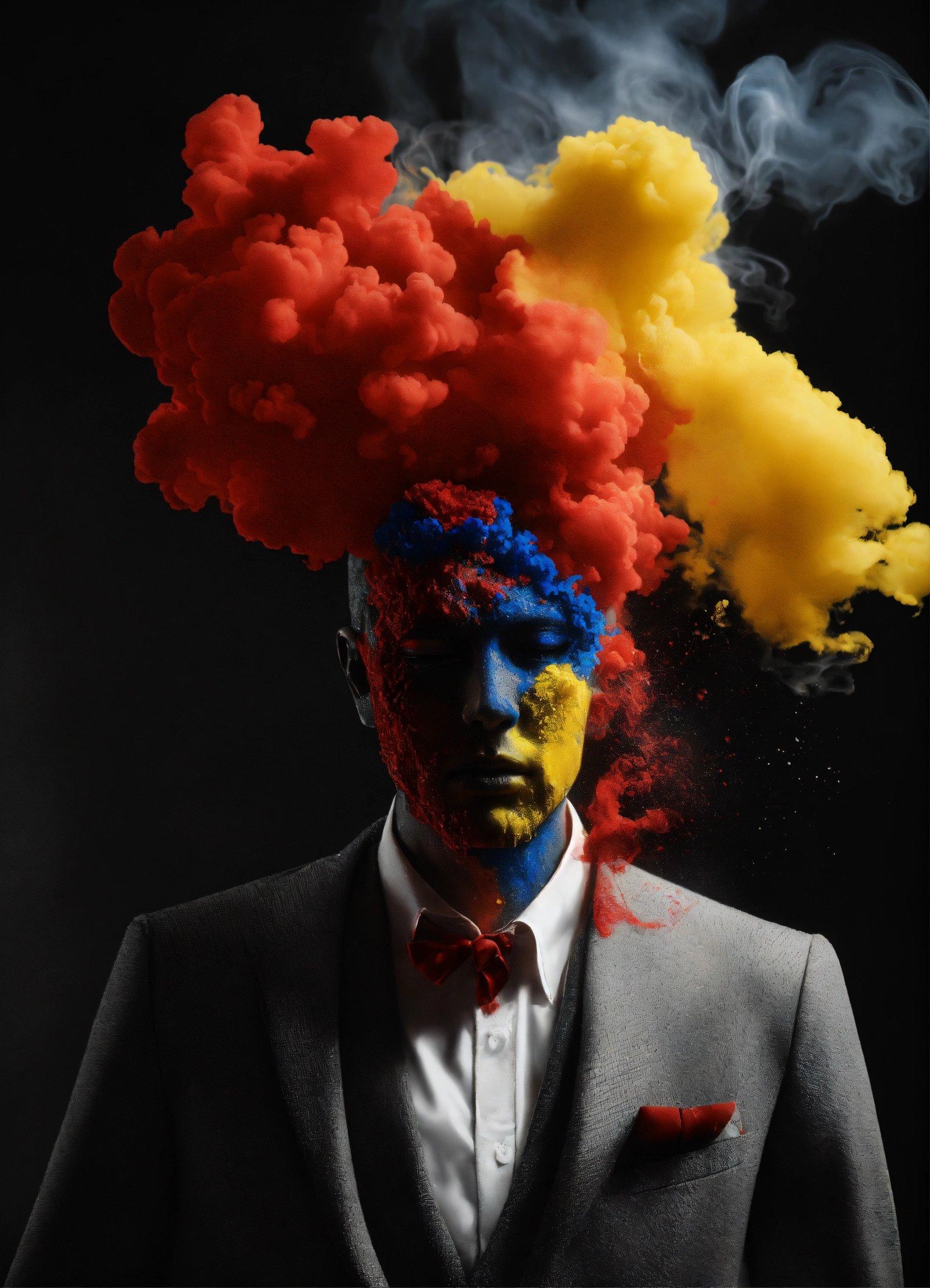 A Man In A Suit With Smoke Coming Out Of His Head