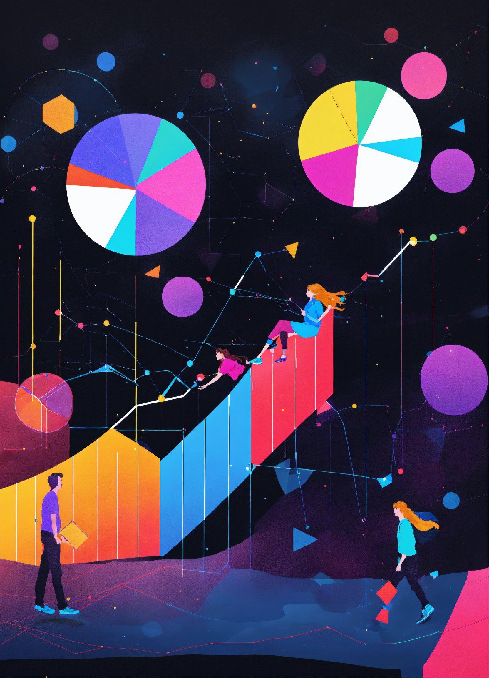 A Man Riding A Skateboard Next To A Colorful Bar Chart