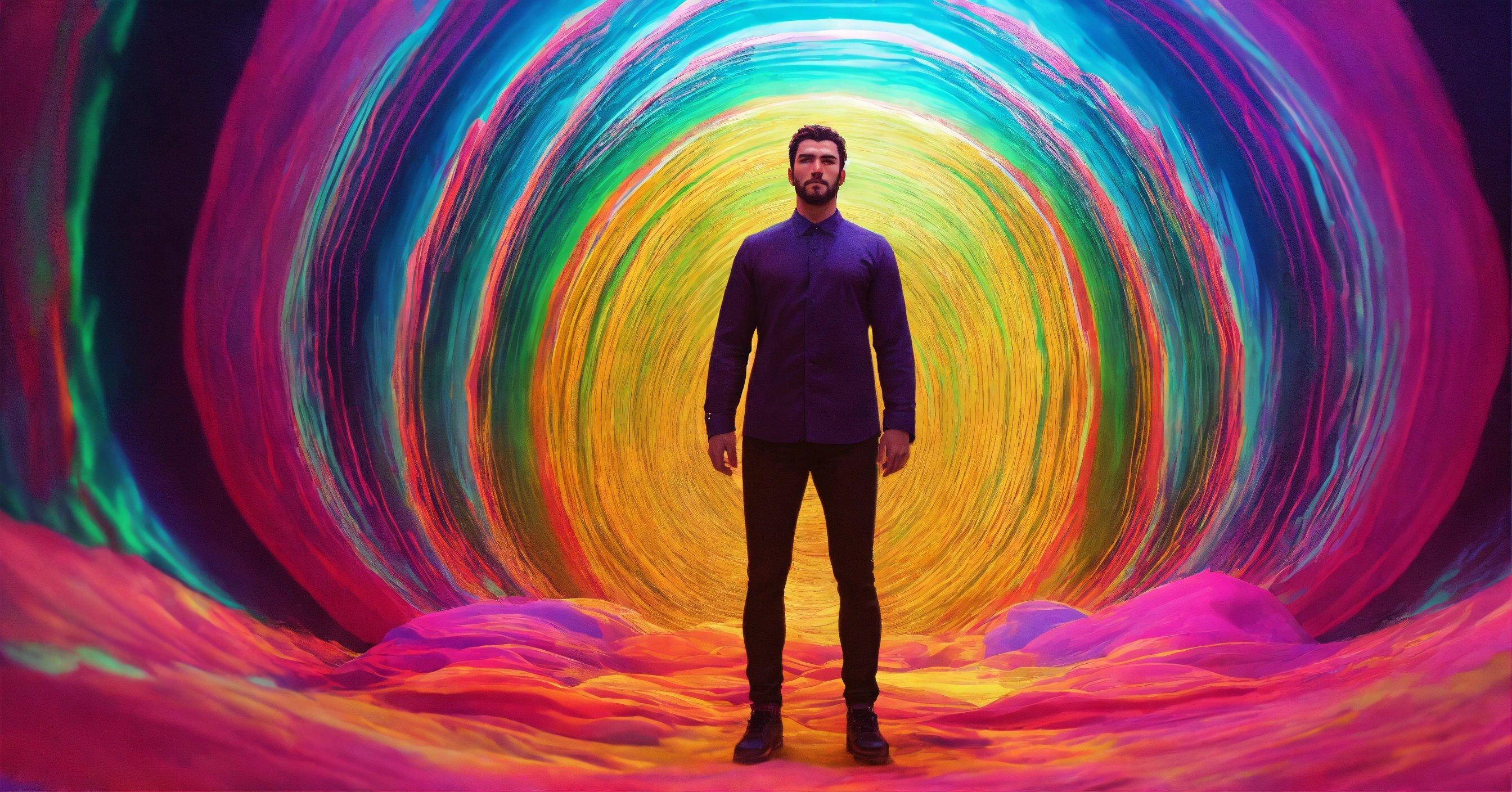 A Man Standing In Front Of A Colorful Tunnel