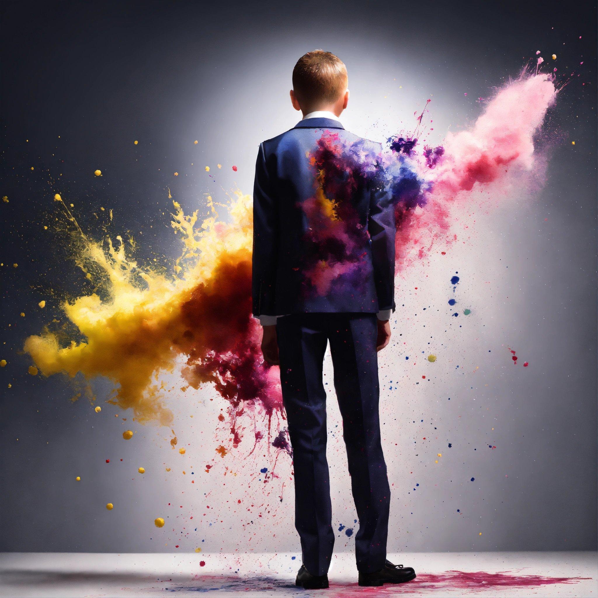 A Man Standing In Front Of A Multicolored Explosion