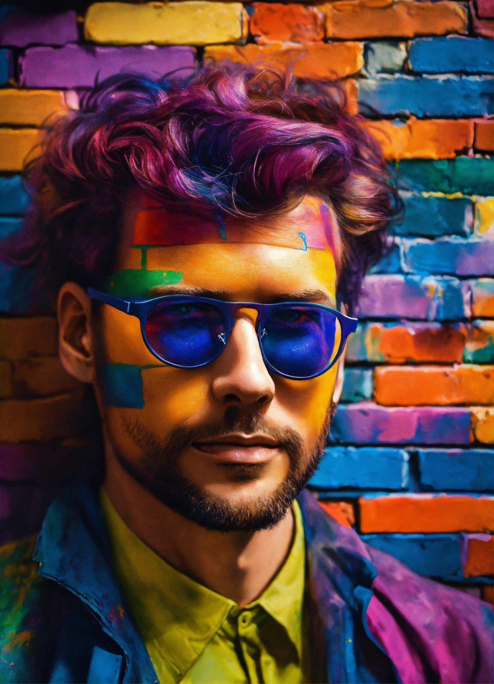 A Man With Colorful Hair And Sunglasses On