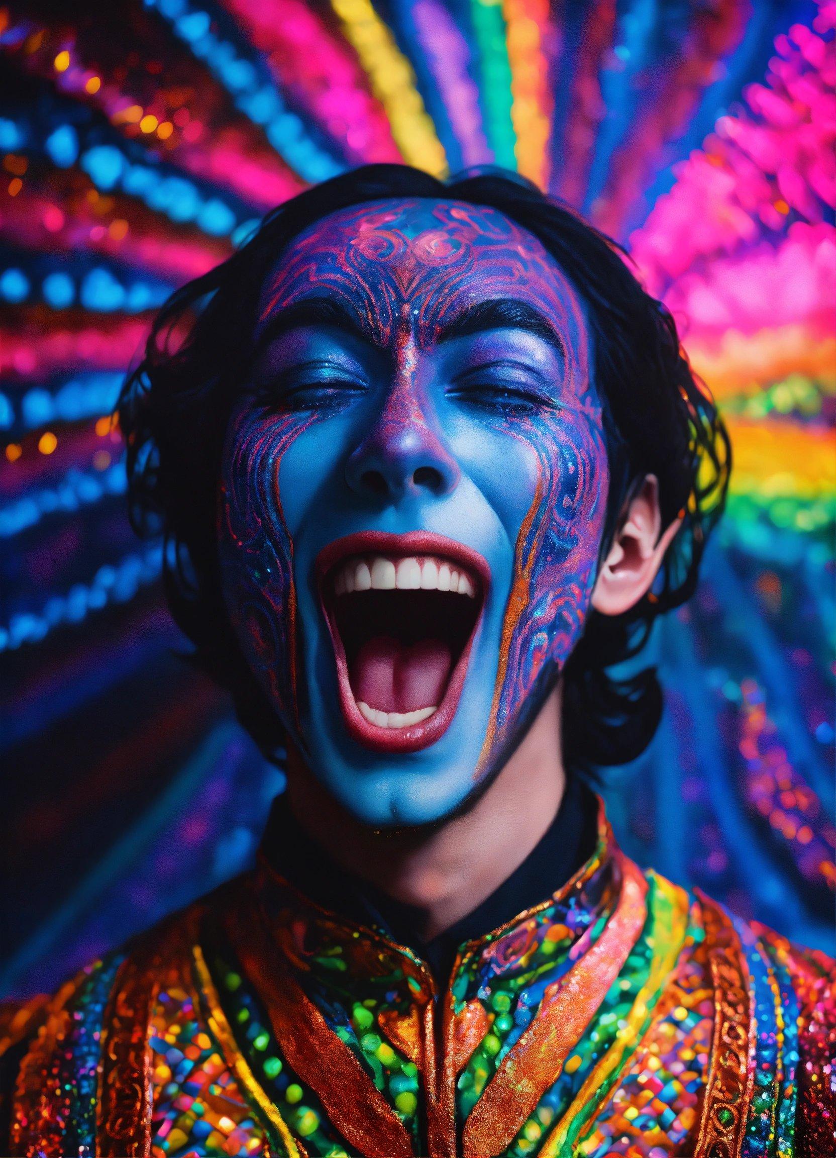 A Man With His Face Painted In Bright Colors