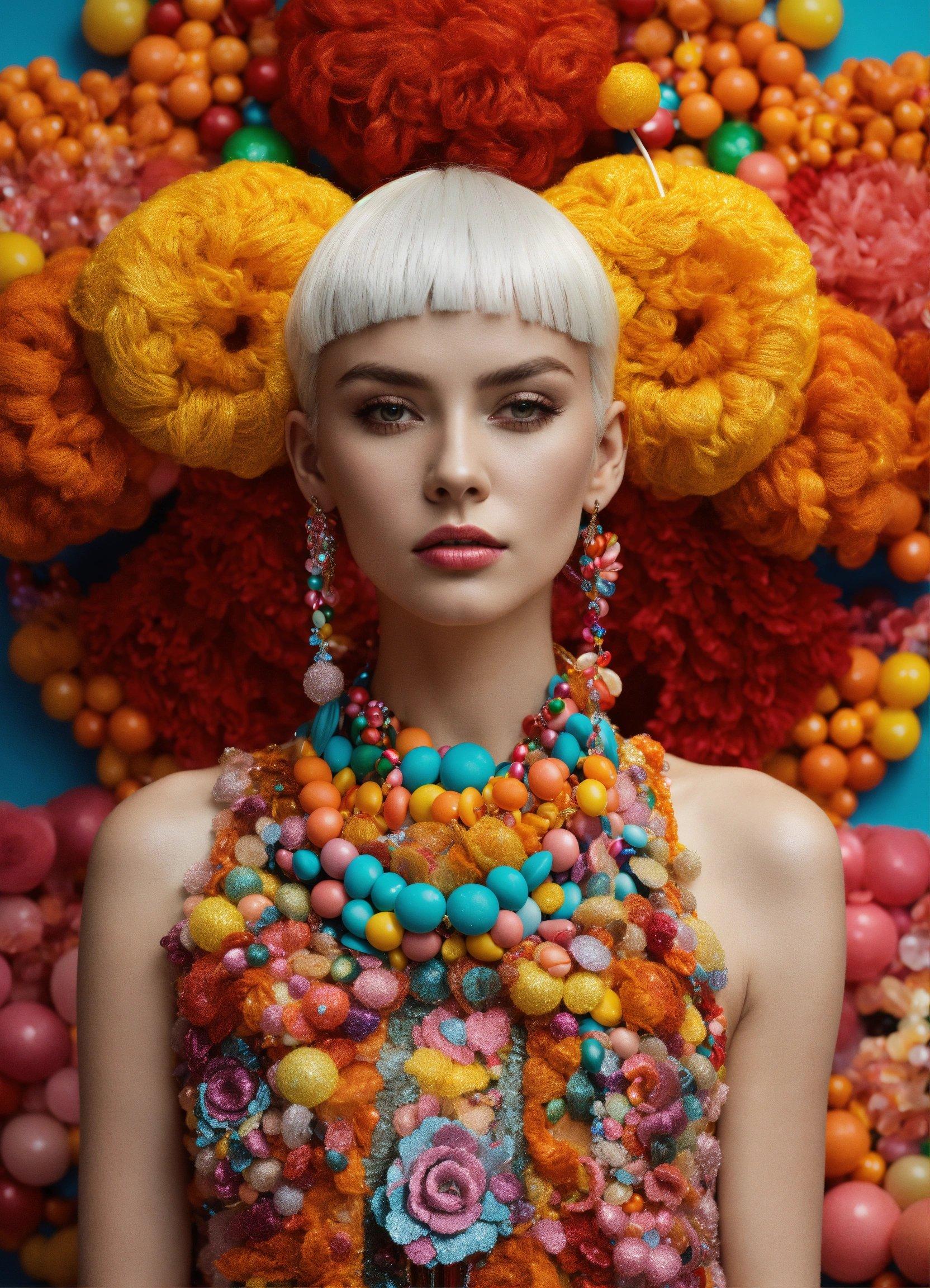 A Mannequin Wearing A Multicolored Necklace And Earrings