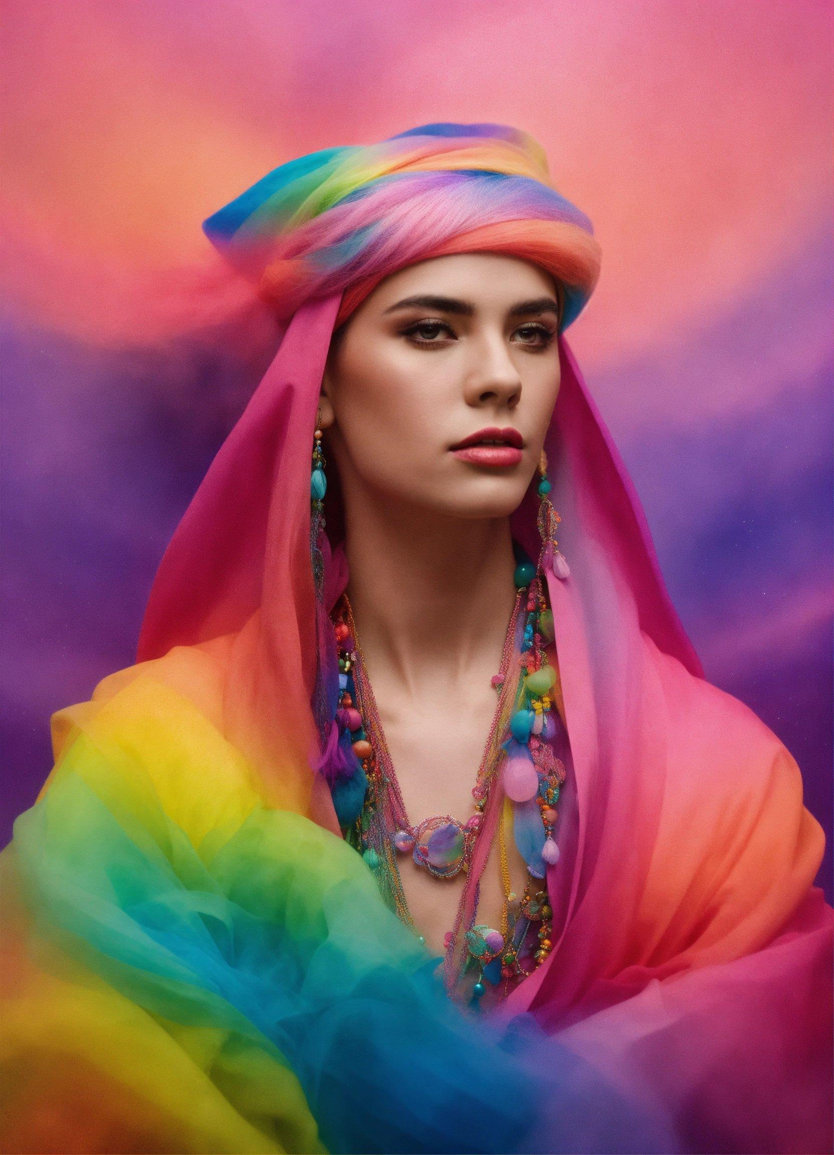 A Mannequin Wearing A Multicolored Turban