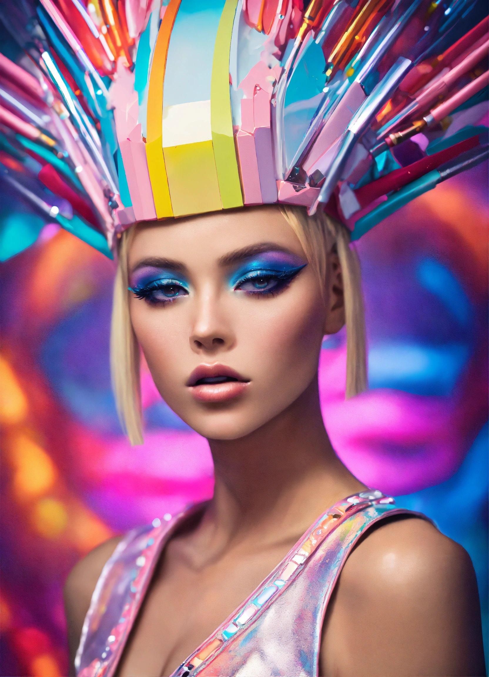 A Mannequin With A Colorful Headdress On