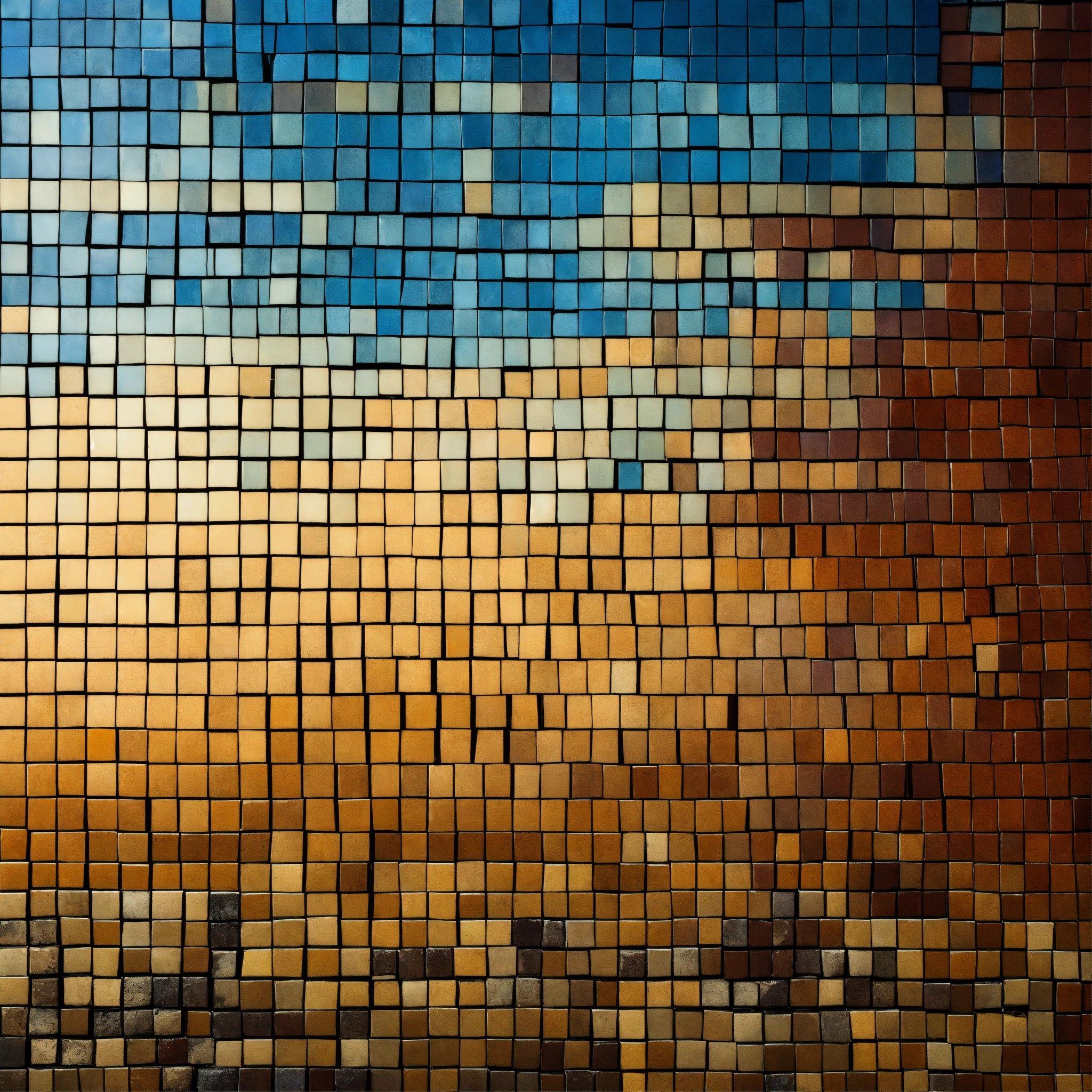 A Mosaic Tile Wall With A Sky Background