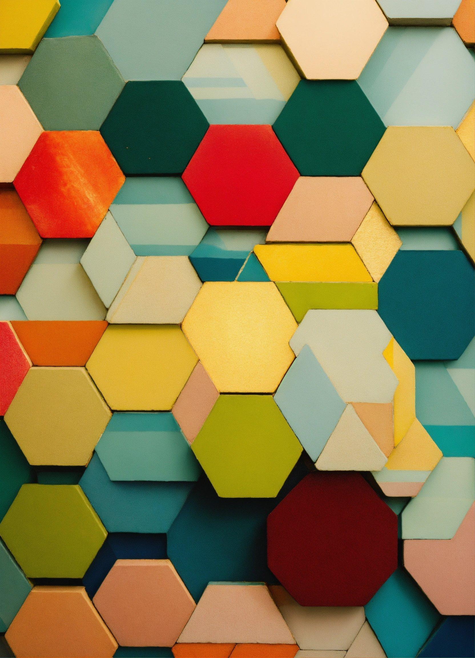 A Multicolored Abstract Painting Of Hexagonal Shapes