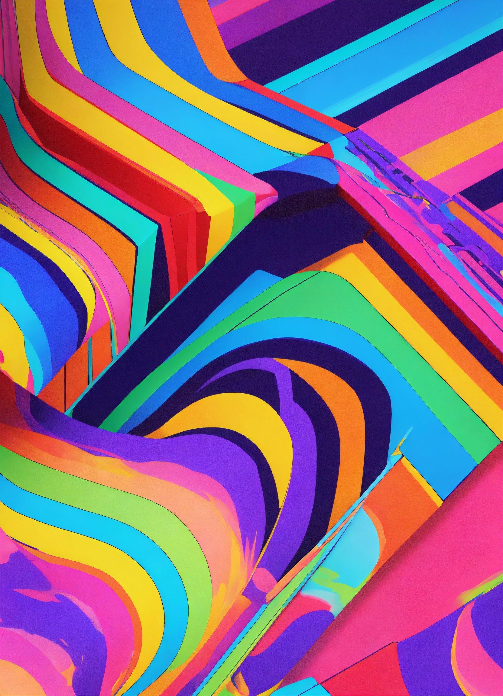 A Multicolored Abstract Painting With Lines And Curves