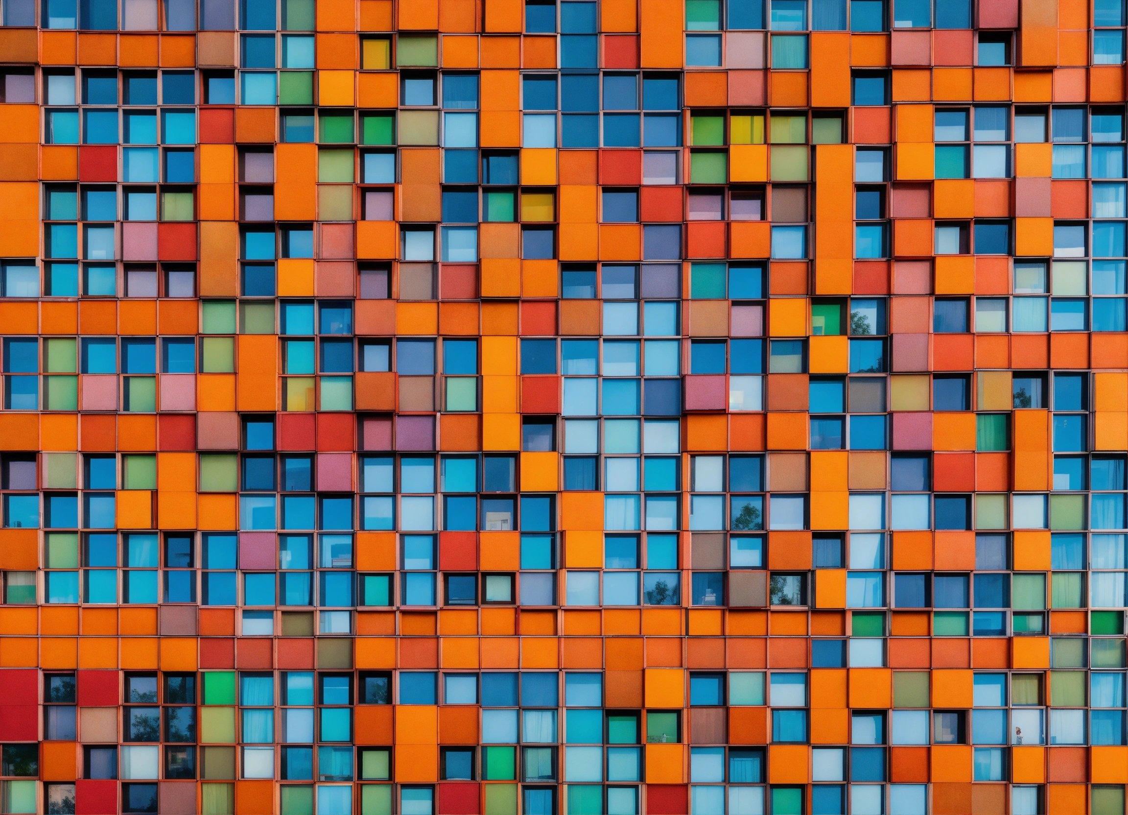 A Multicolored Brick Wall With Many Windows