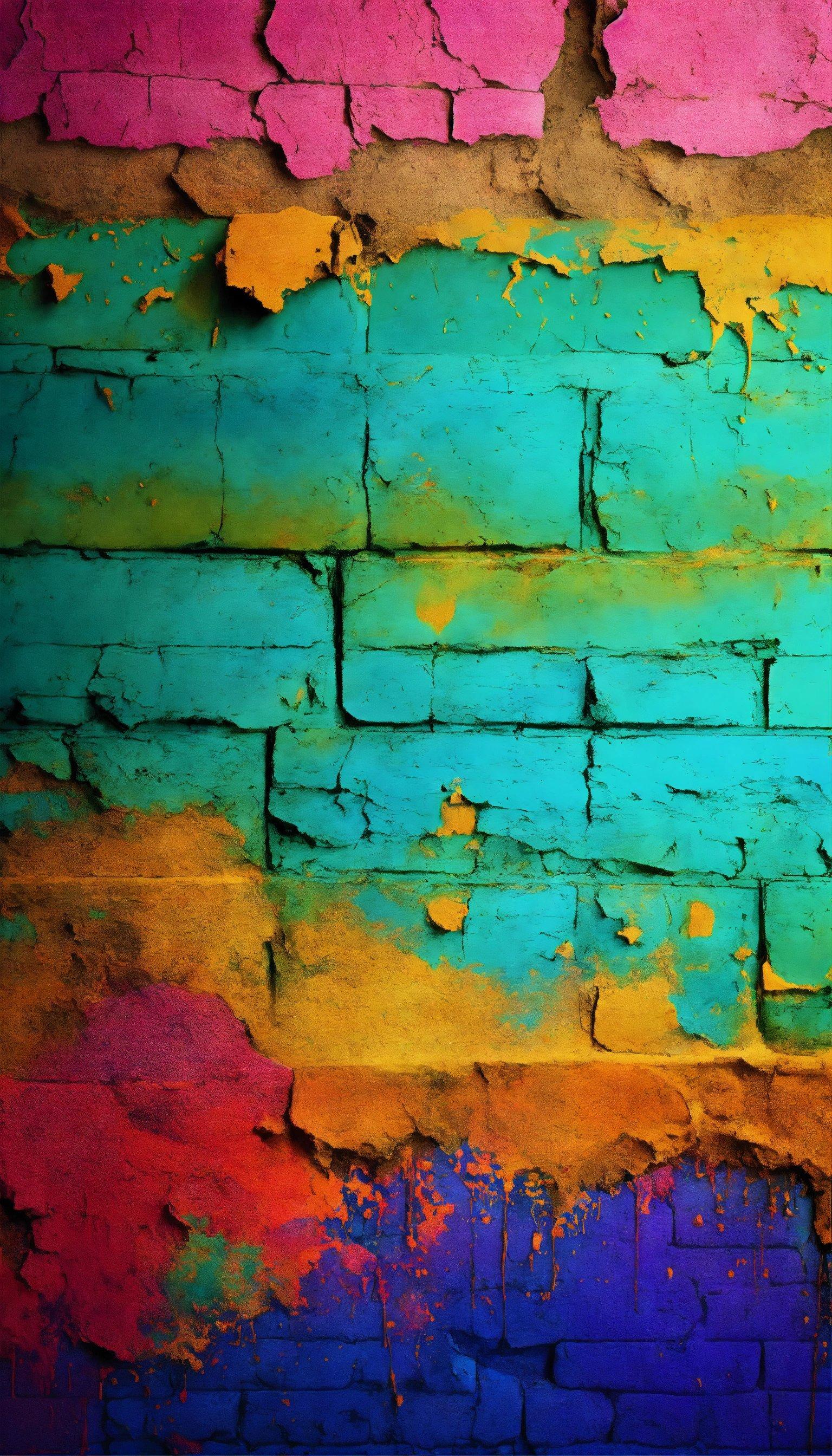 A Multicolored Brick Wall With Peeling Paint