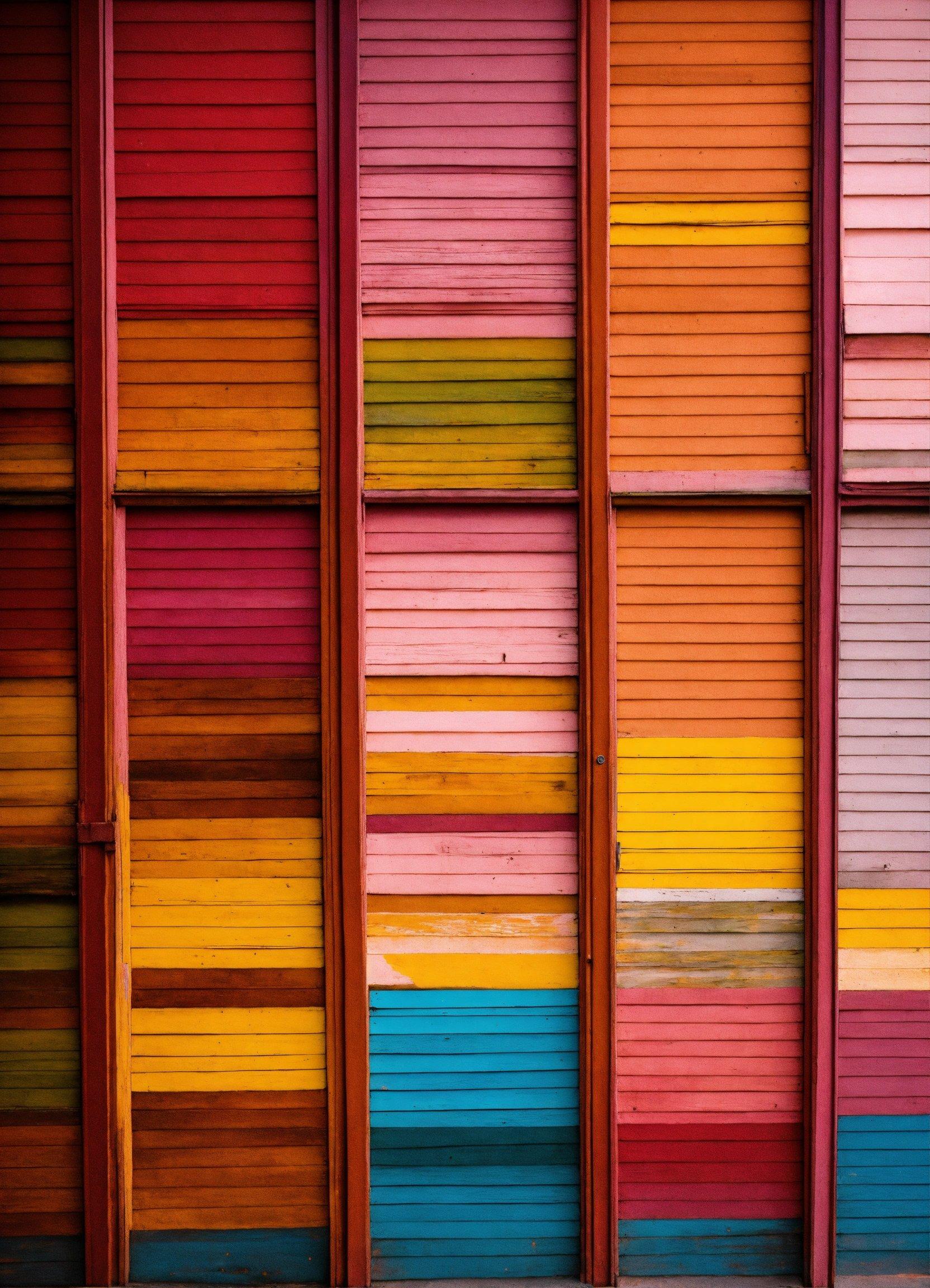 A Multicolored Building With A Bench In Front Of It