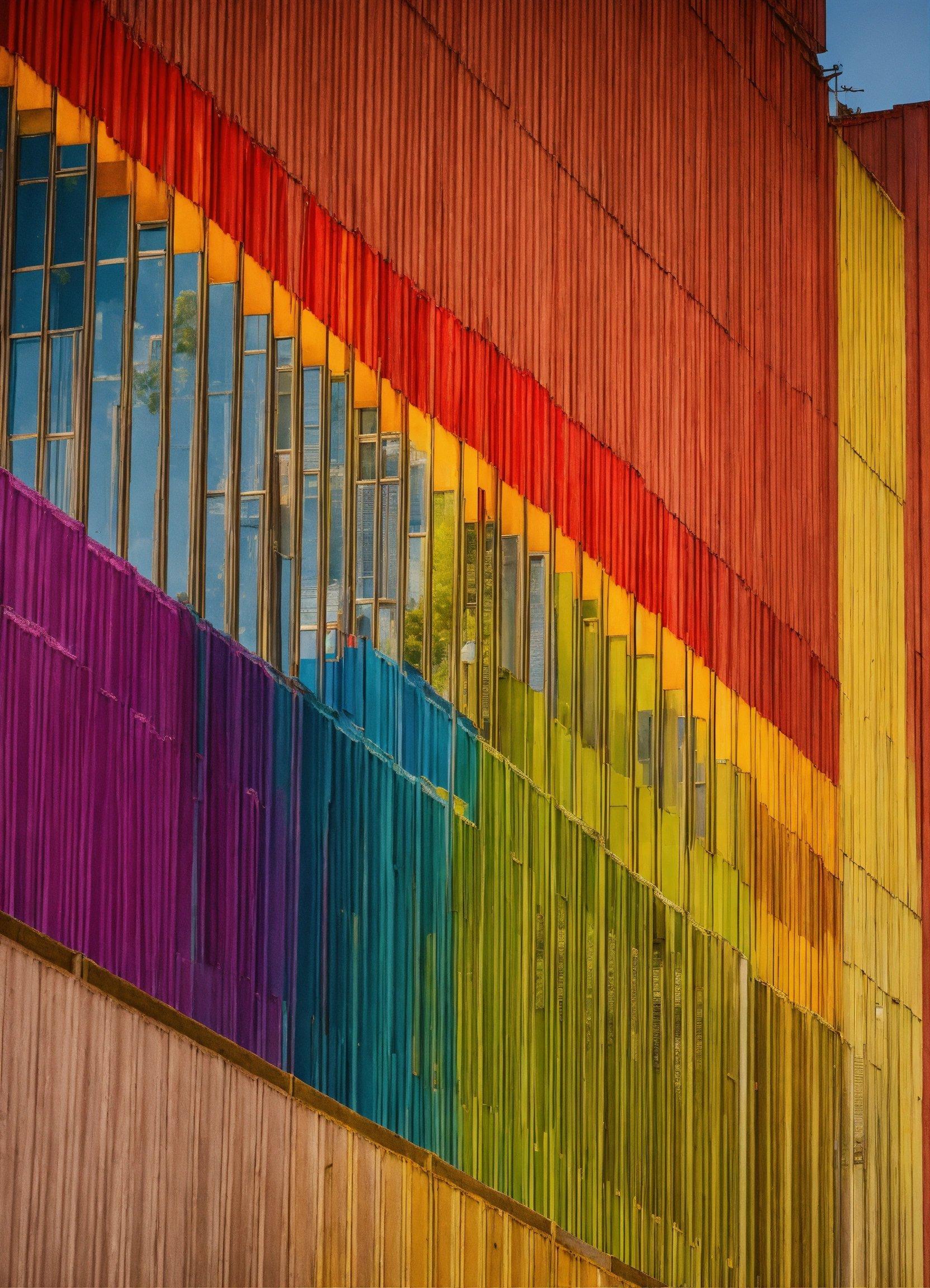 A Multicolored Building With A Rainbow Painted On It