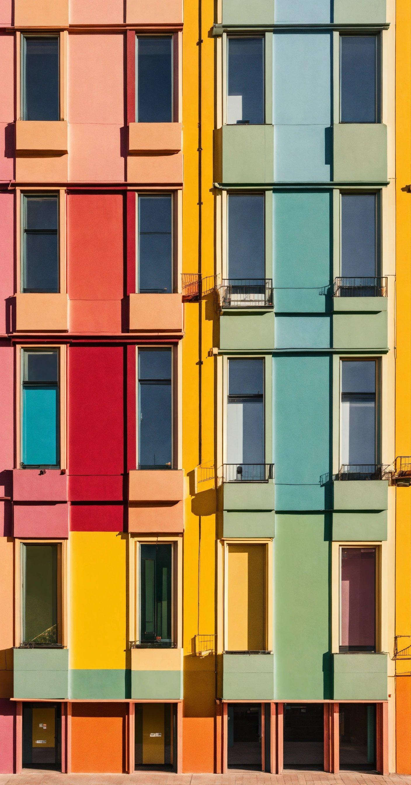 A Multicolored Building With Windows And Balconies