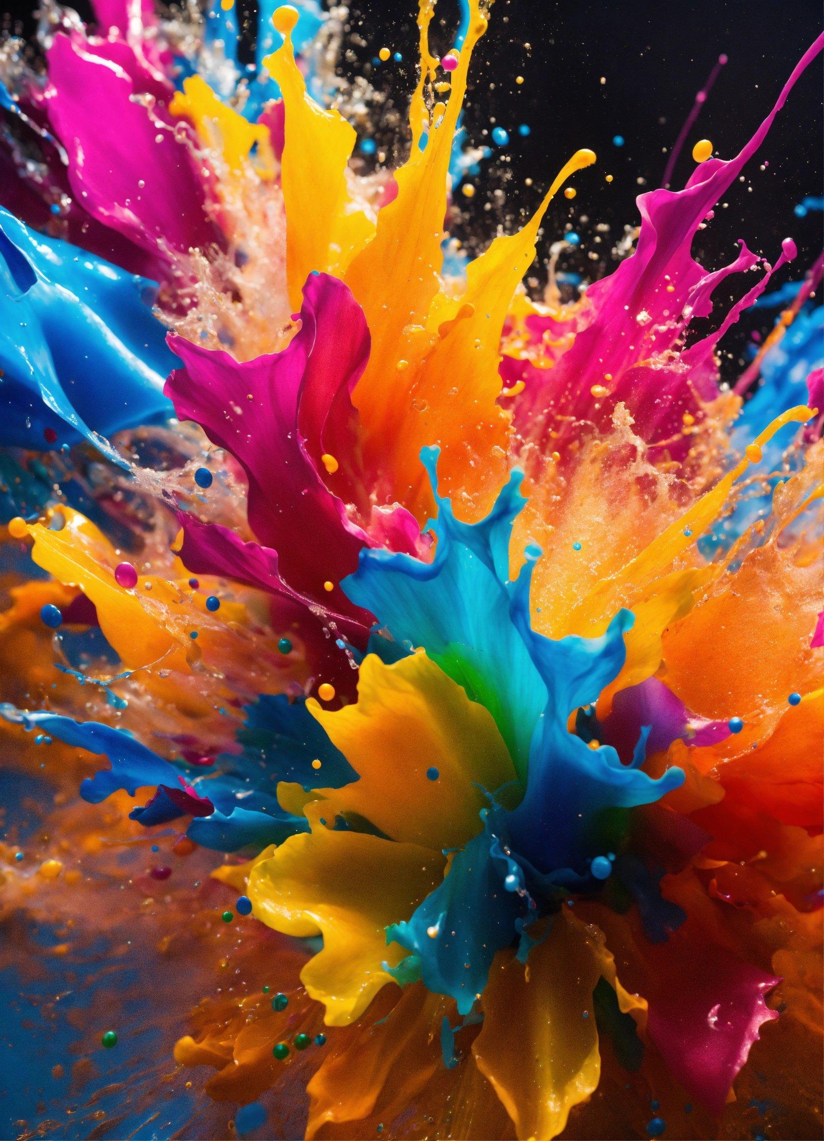 A Multicolored Explosion Of Water On A Black Background