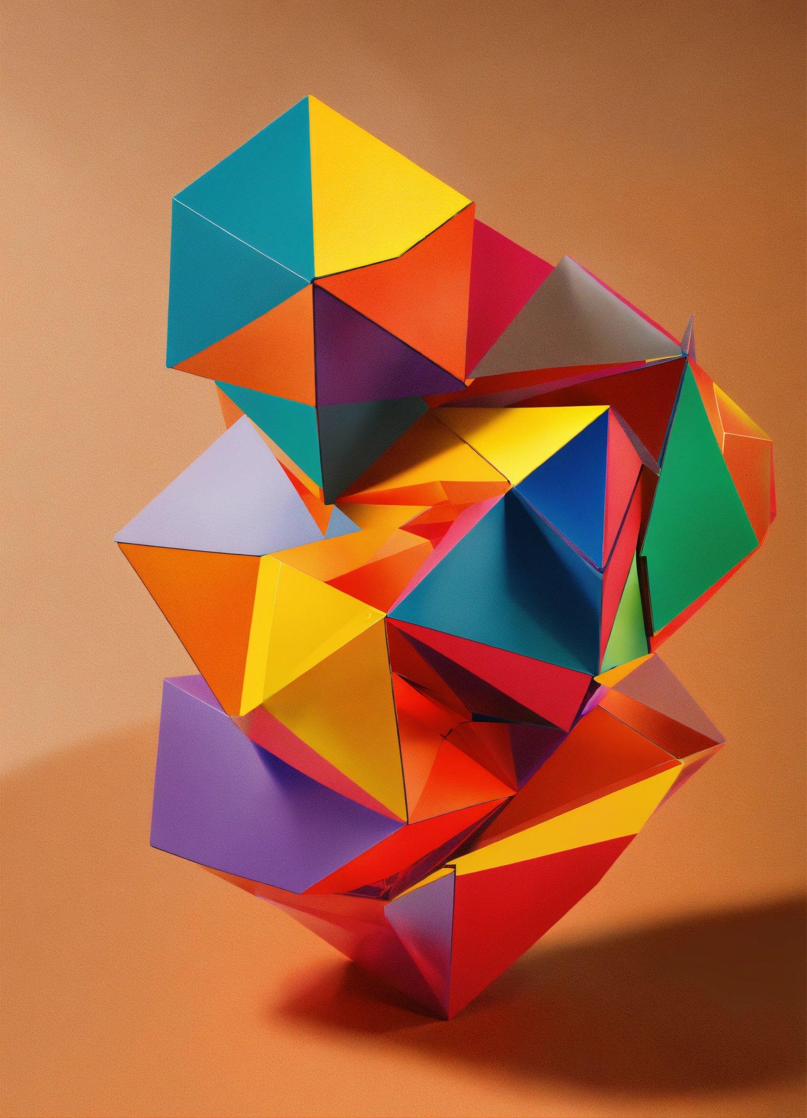 A Multicolored Origami Sculpture Sitting On Top Of A Table