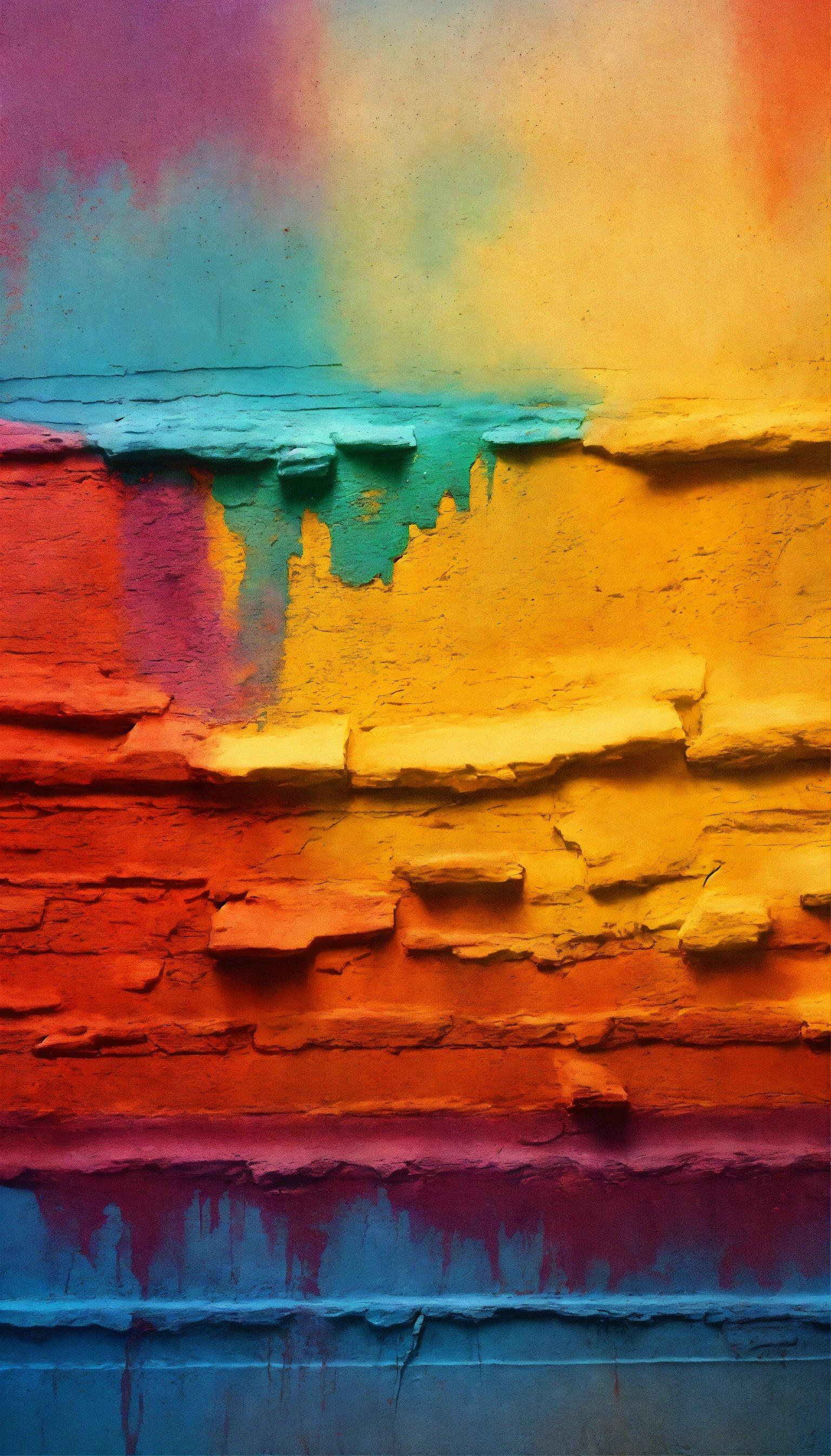 A Multicolored Painting Of A Cliff Face