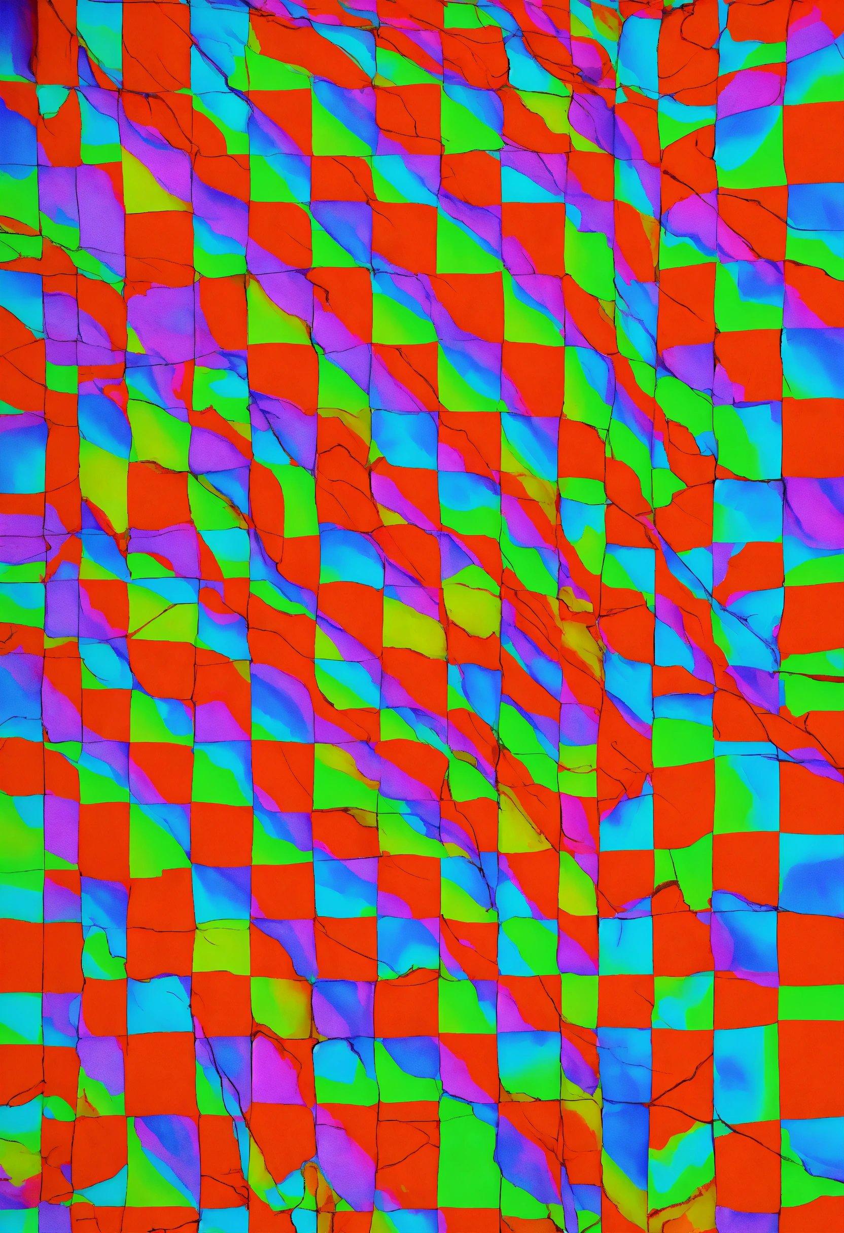 A Multicolored Pattern Of Squares On A Red Background