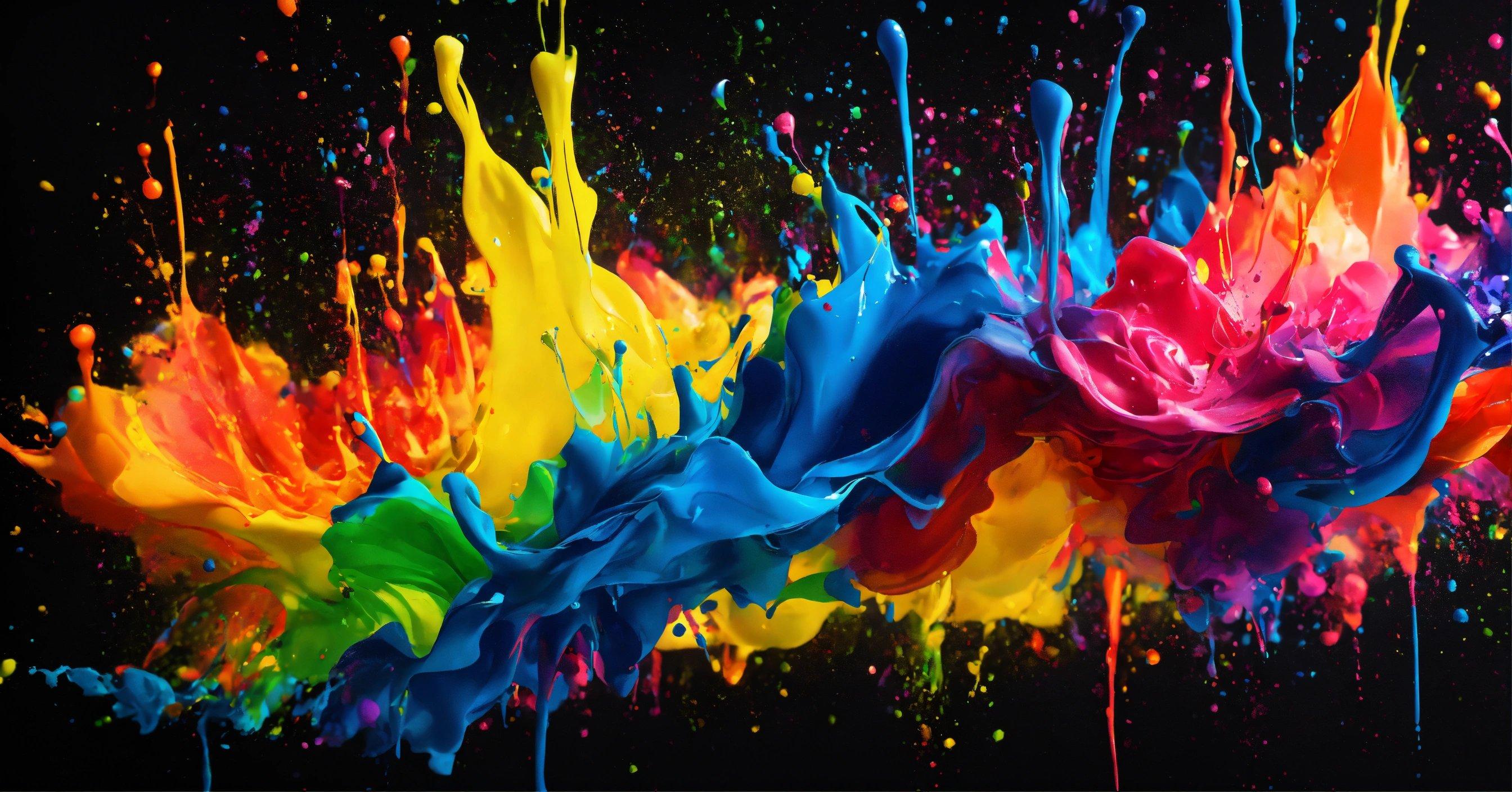 A Multicolored Stream Of Paint On A Black Background