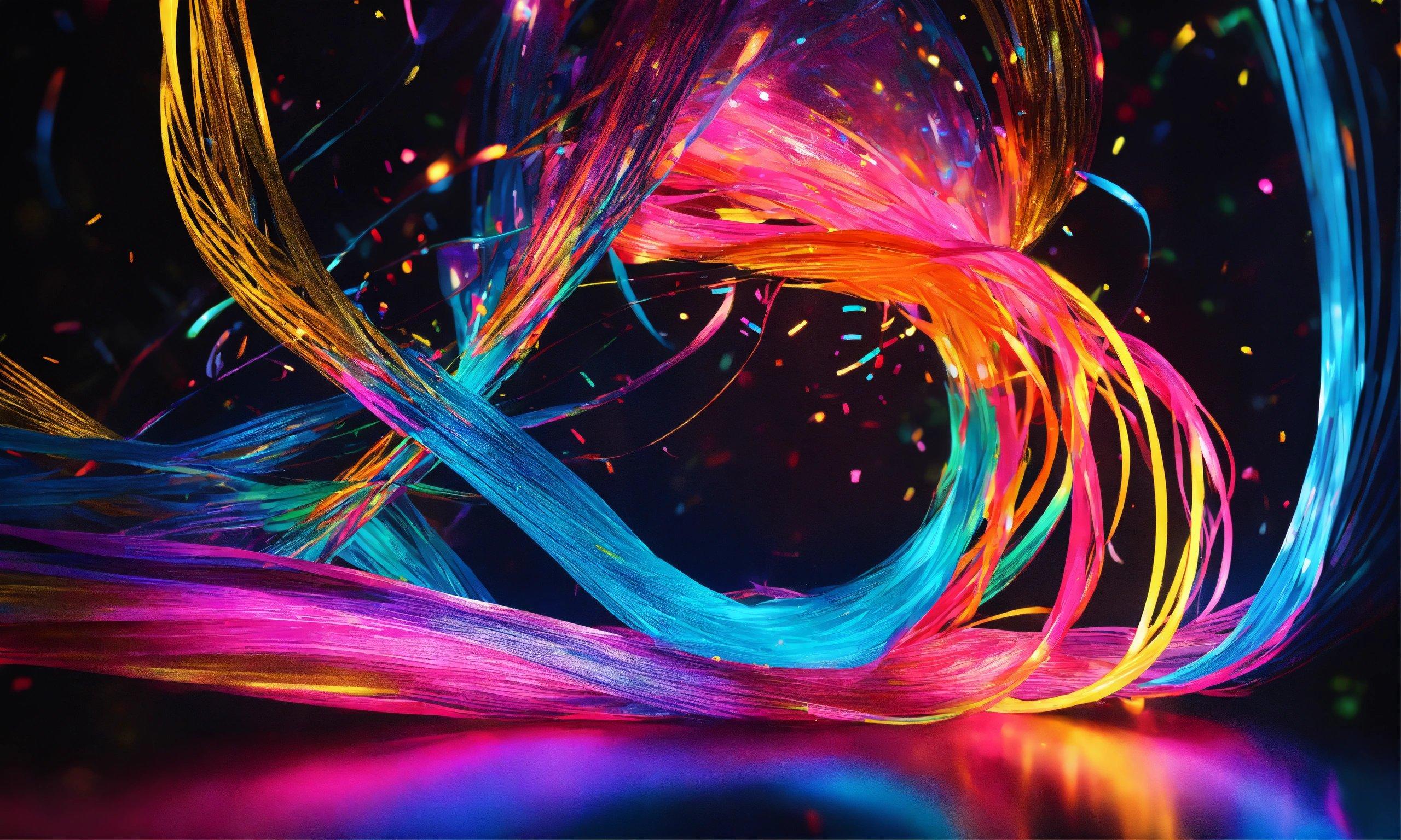 A Multicolored Stream Of Streamers On A Black Background