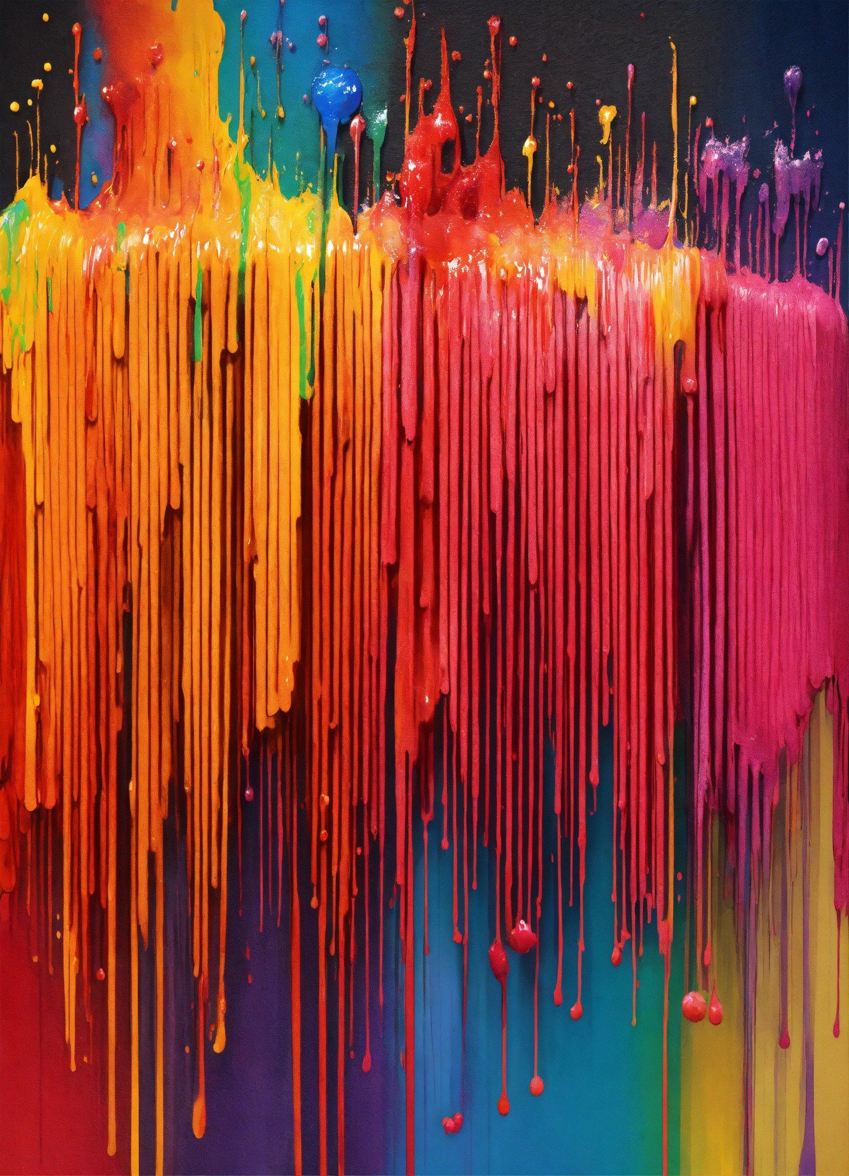 A Multicolored Wall With Dripping Paint On It