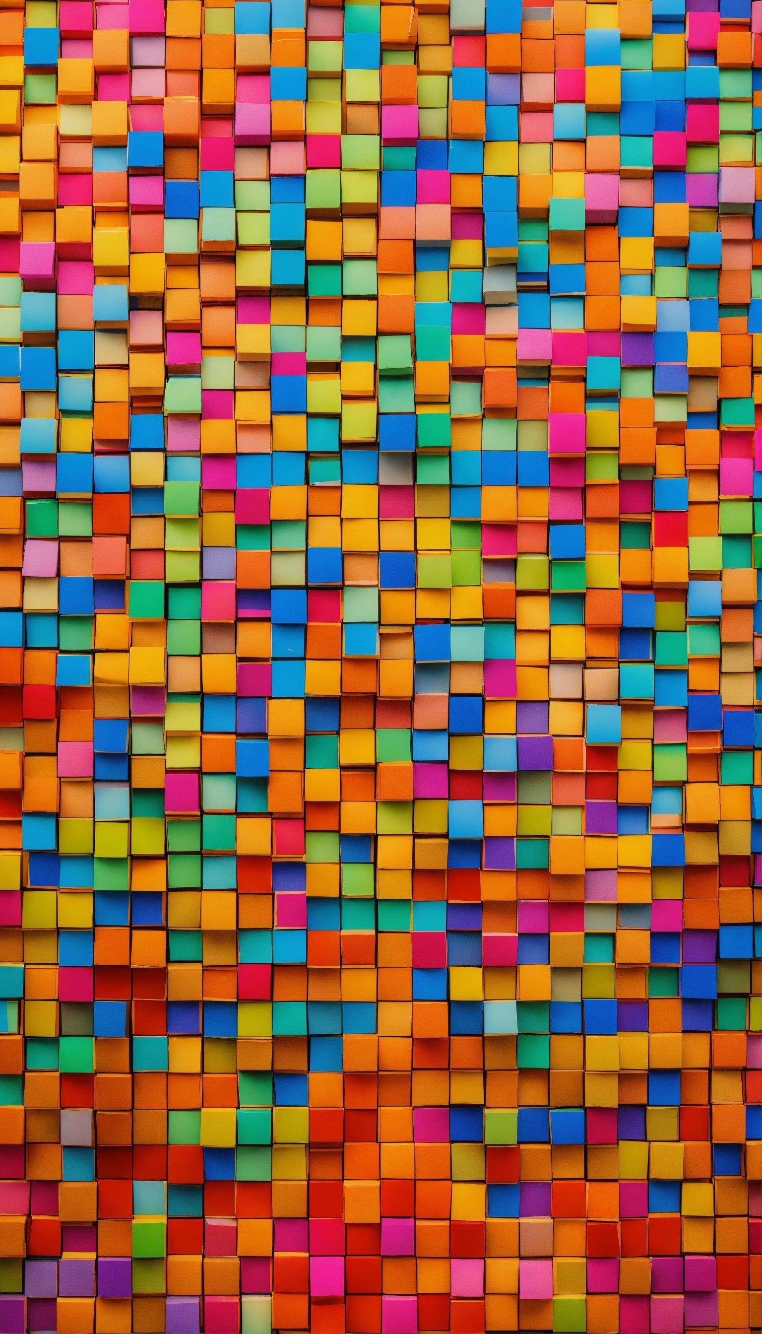 A Multicolored Wall With Lots Of Squares On It