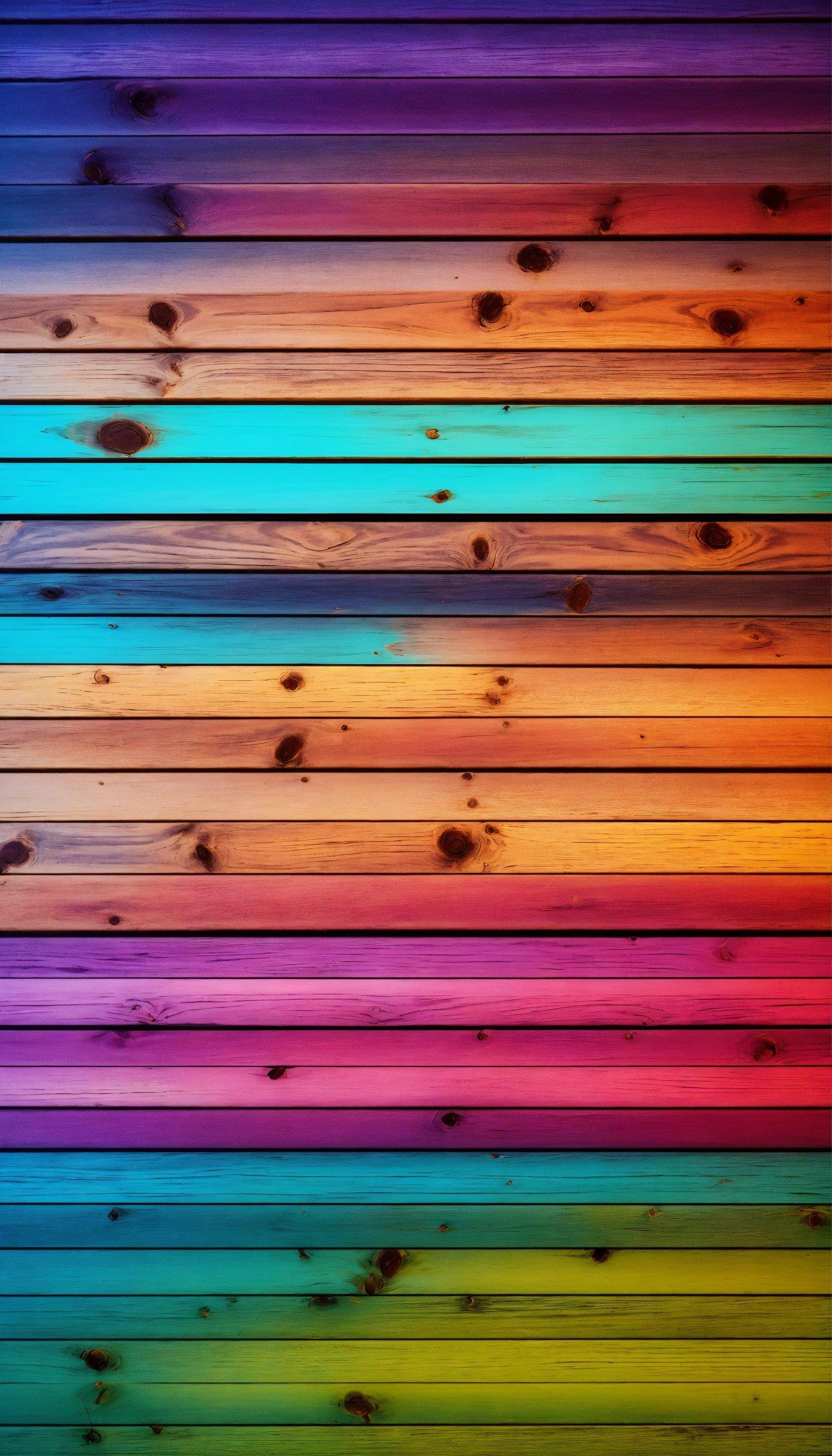 A Multicolored Wooden Plank Wall With A Rainbow Hue