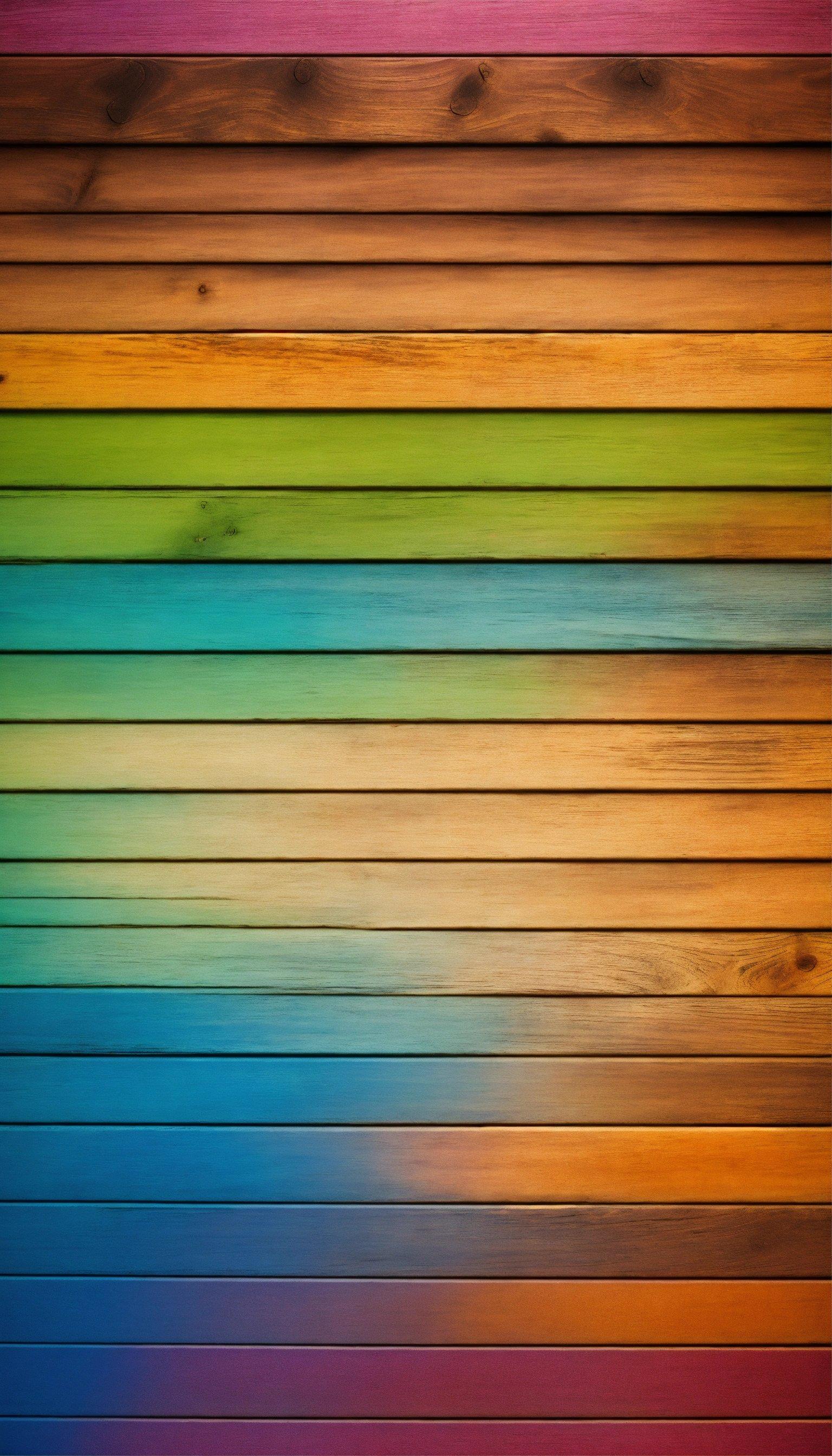 A Multicolored Wooden Wall With A Wooden Slatted Background