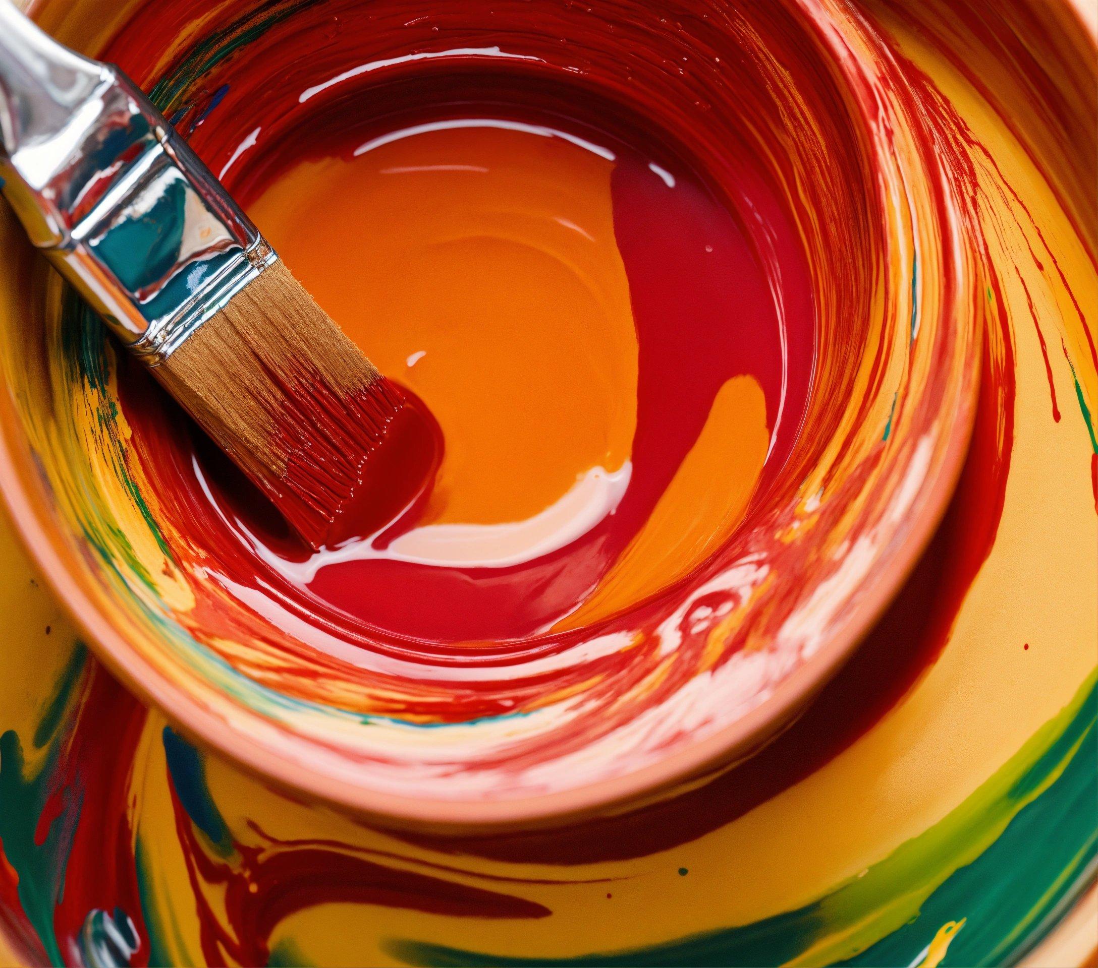 A Paintbrush In A Colorful Bowl Of Paint