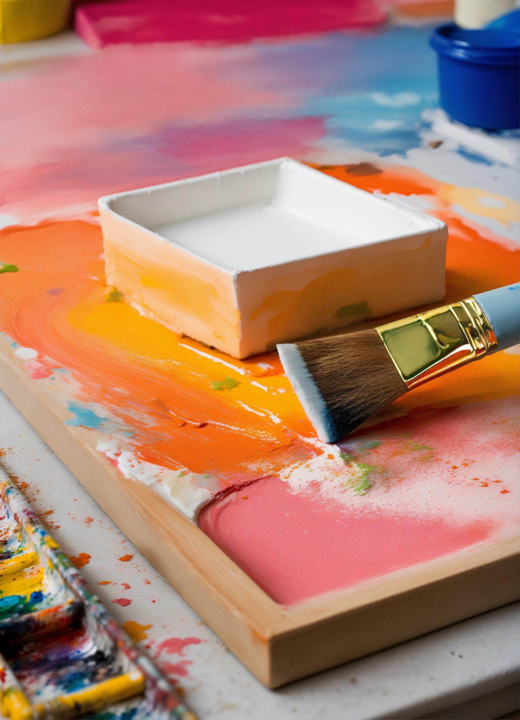 A Paintbrush Sitting On Top Of A Wooden Tray