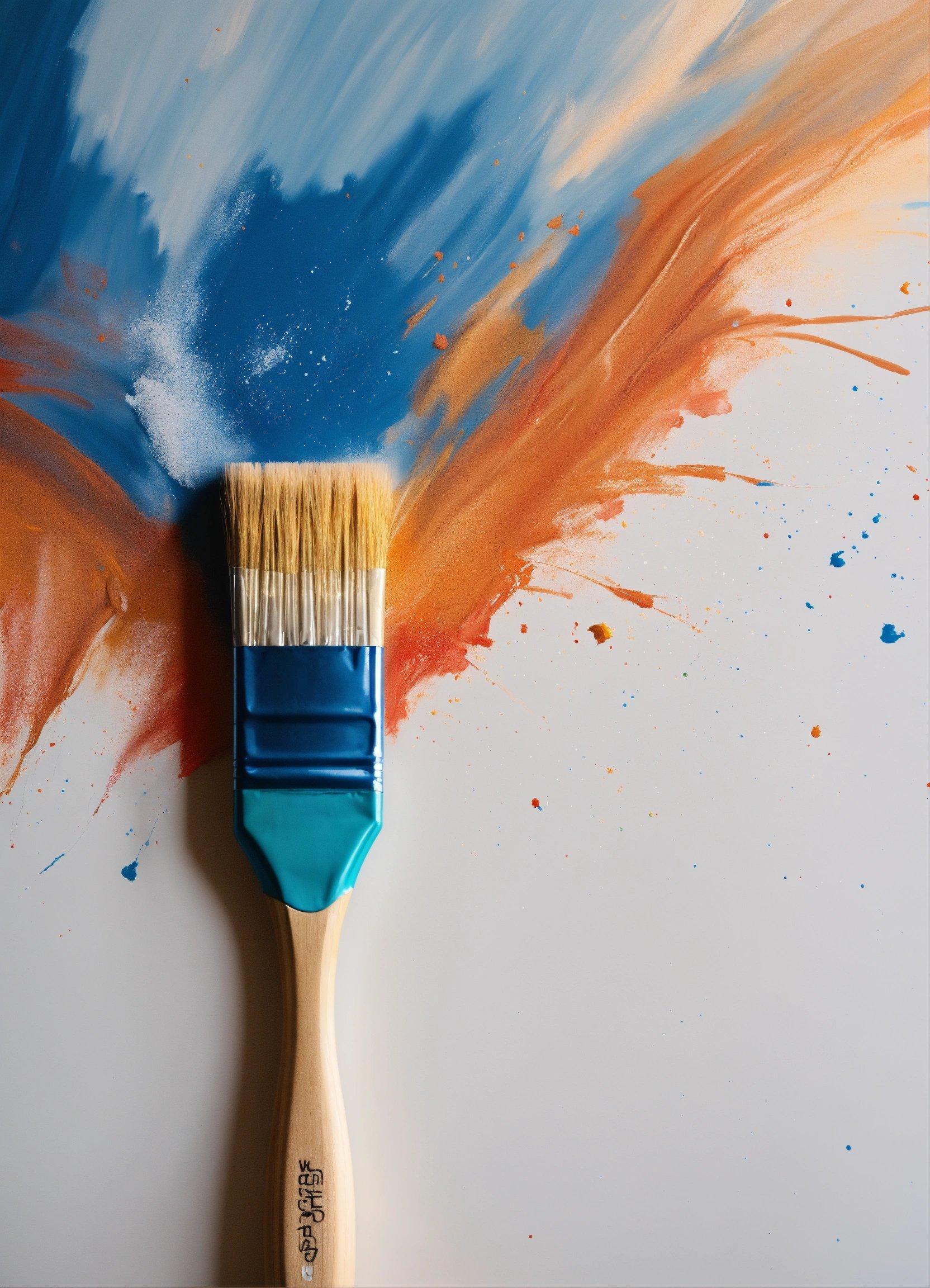 A Paintbrush With Blue And Orange Paint On It