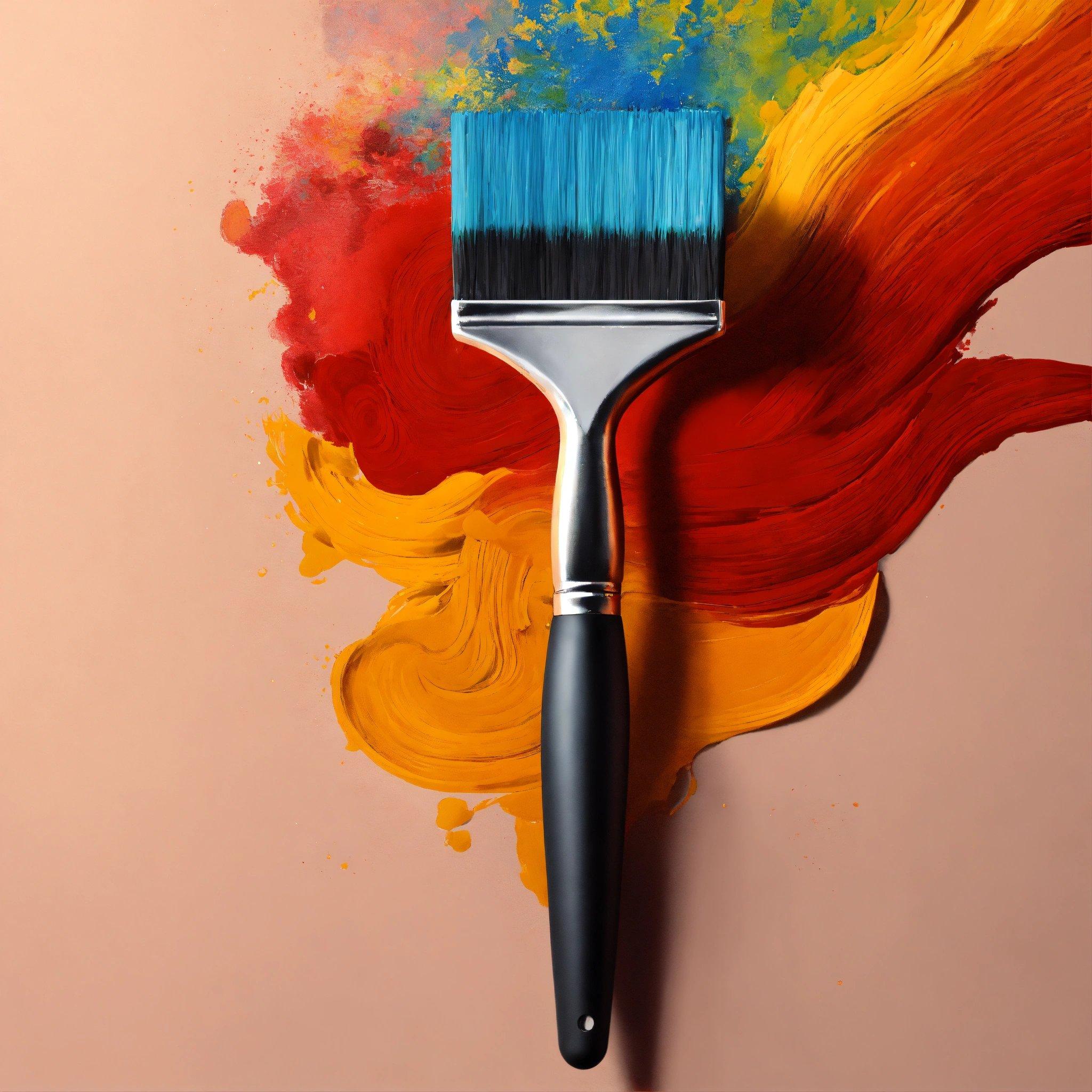 A Paintbrush With Red, Yellow, And Blue Paint On It