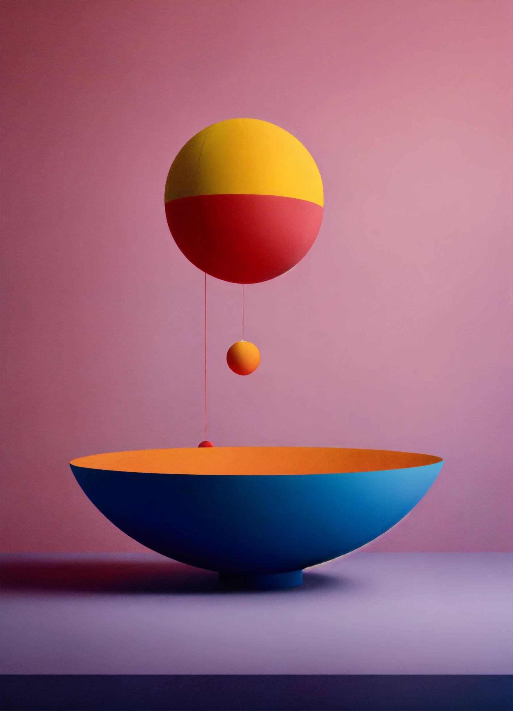 A Painting Of A Ball Floating In A Bowl