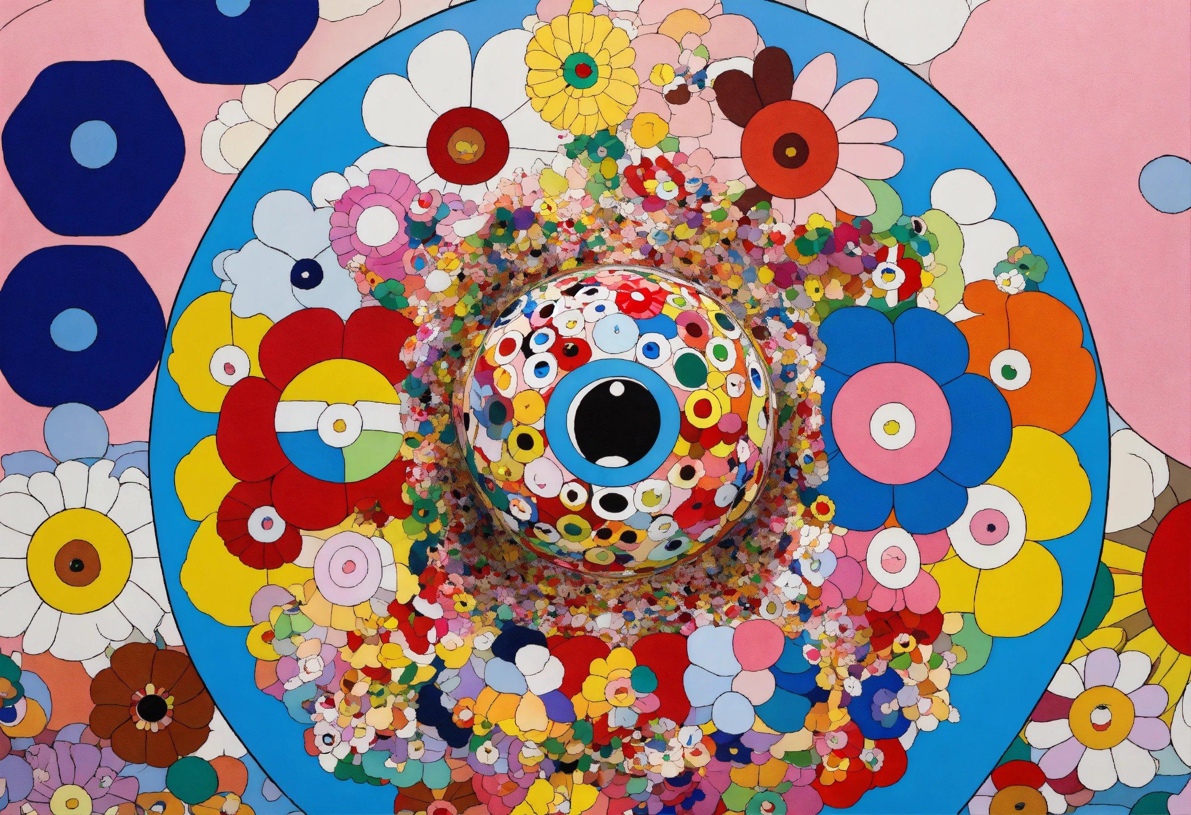 A Painting Of A Ball Surrounded By Flowers