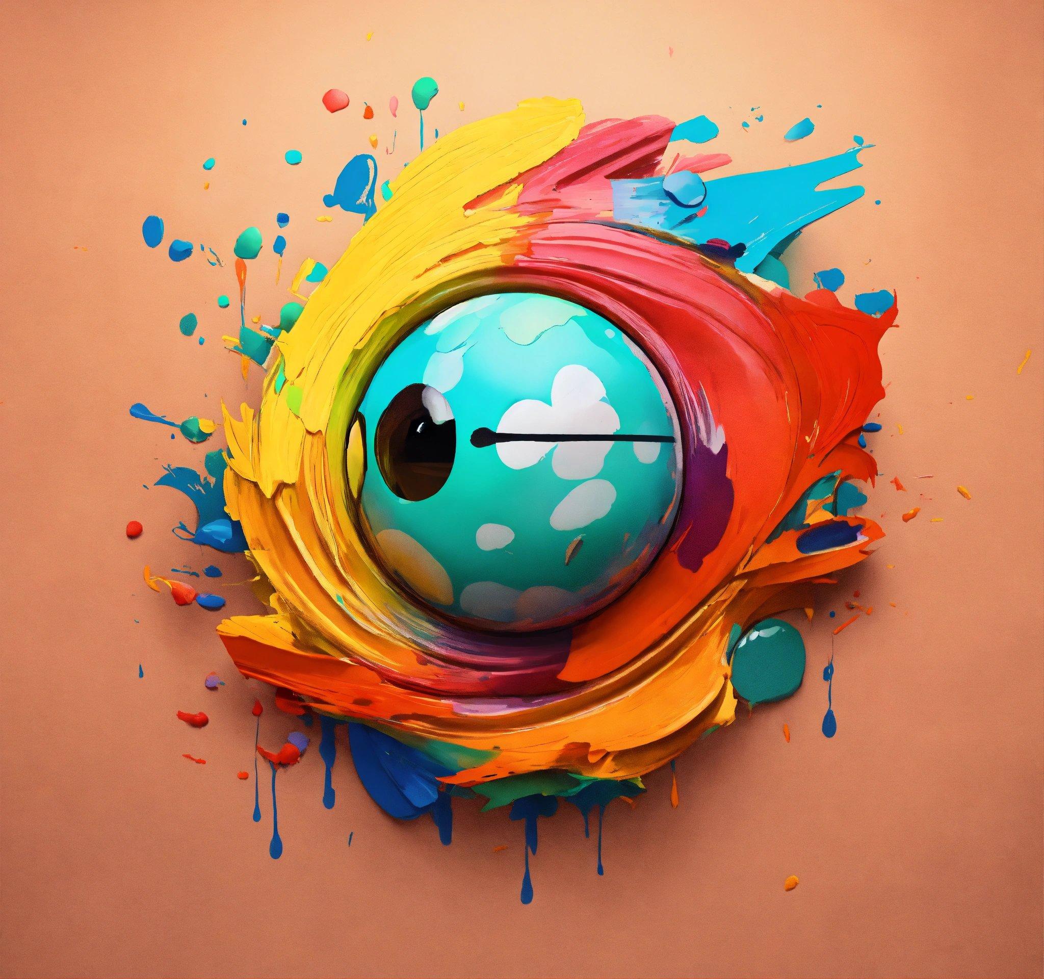 A Painting Of A Ball With Paint Splatters Around It