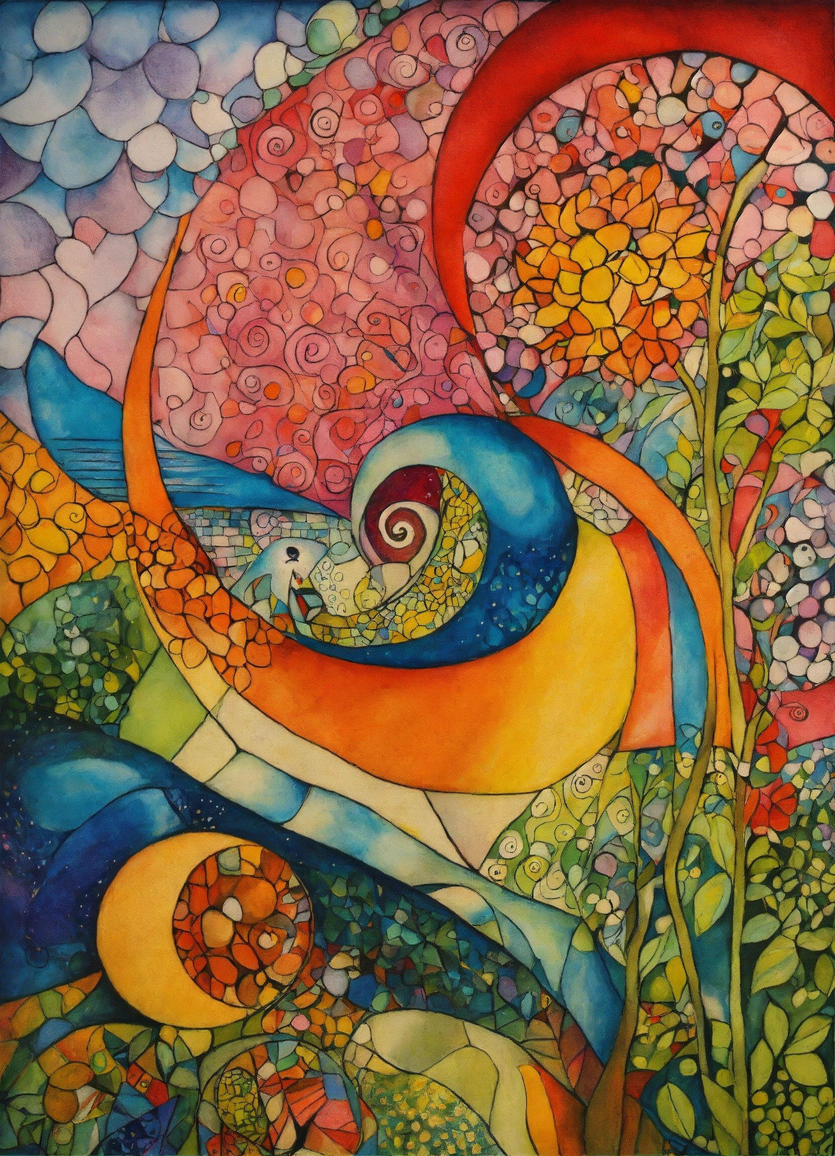 A Painting Of A Bird In A Field Of Flowers