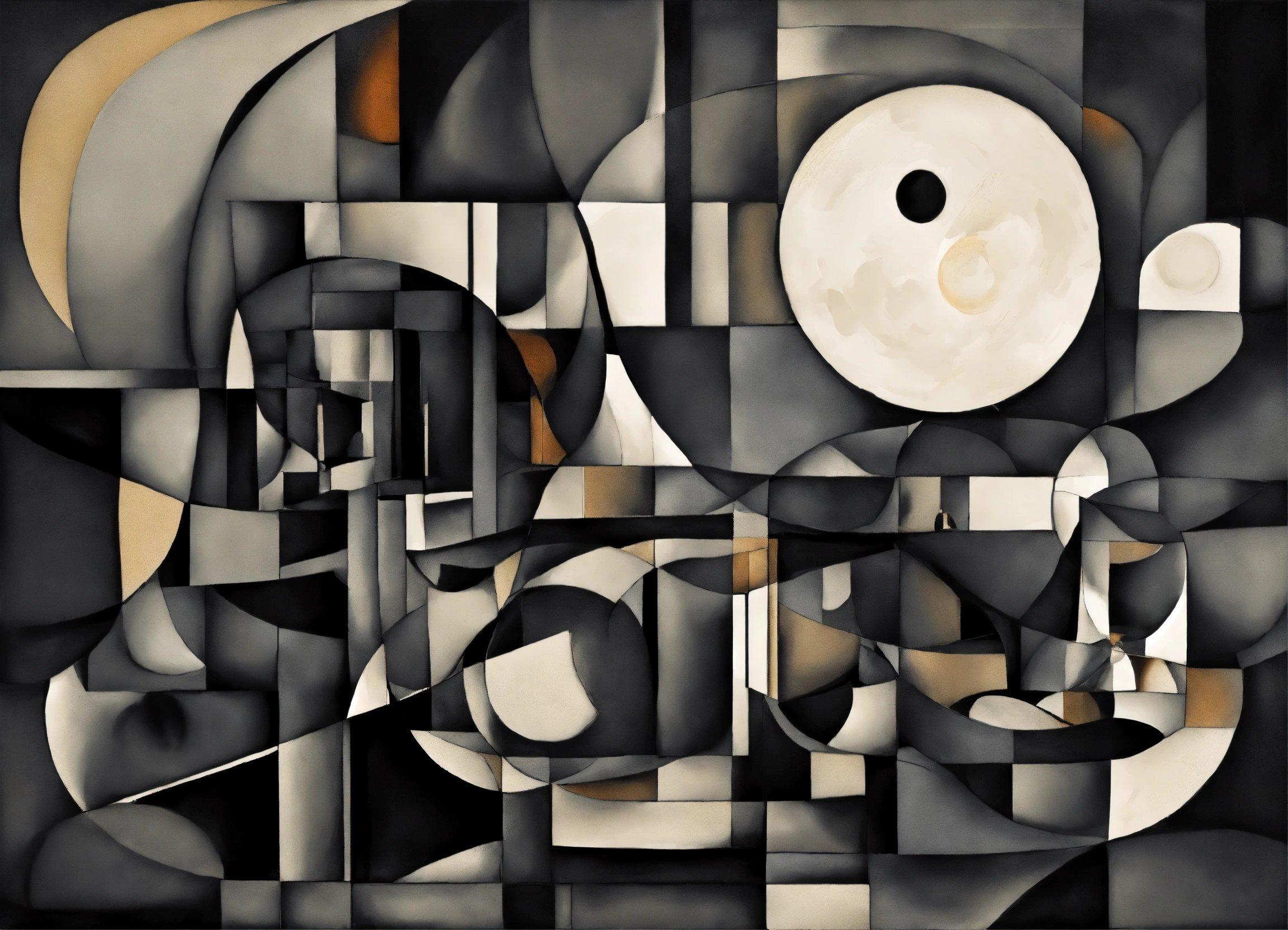 A Painting Of A Black And White Abstract Design