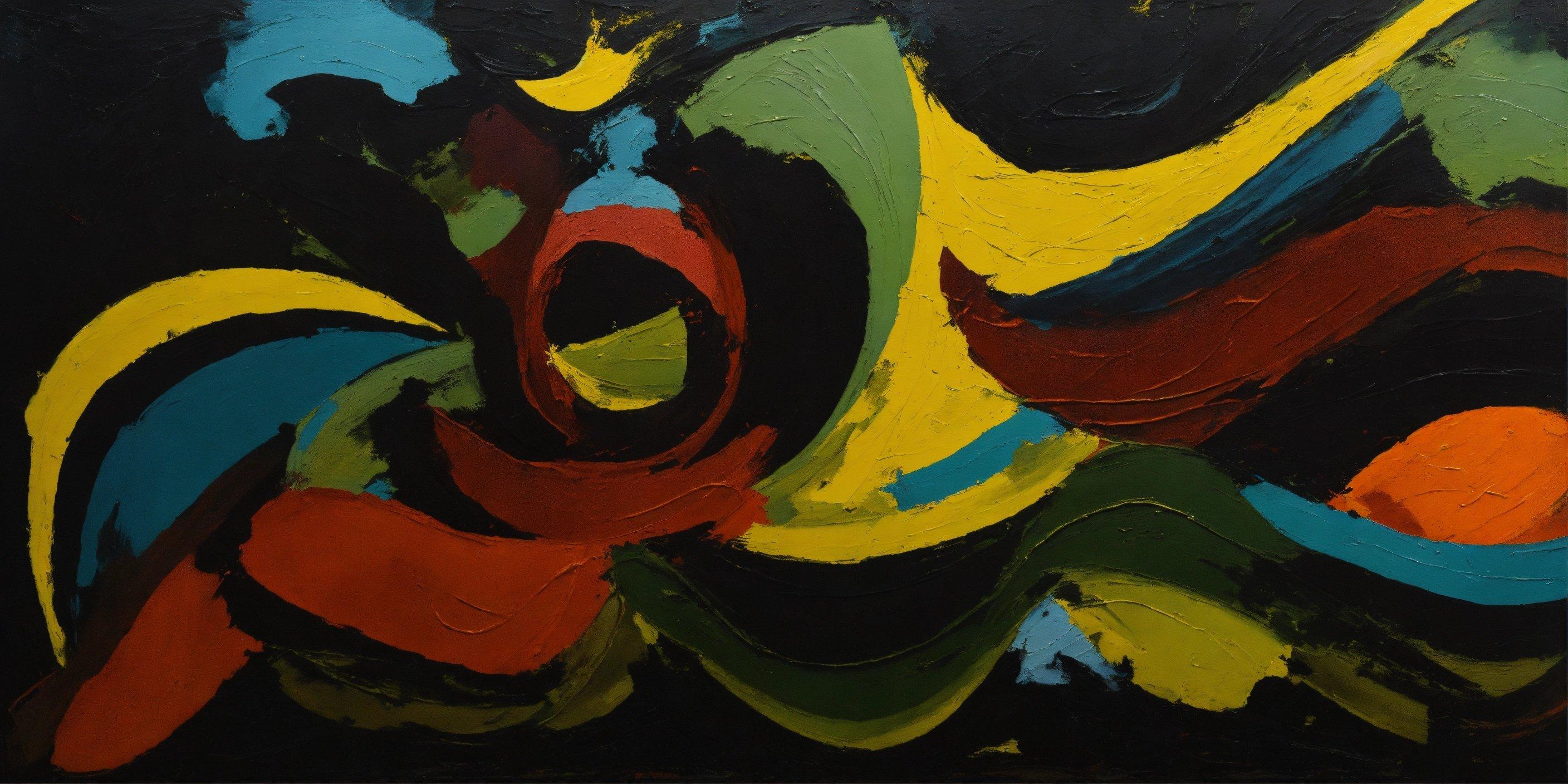 A Painting Of A Black, Yellow, Red, And Blue Swirl