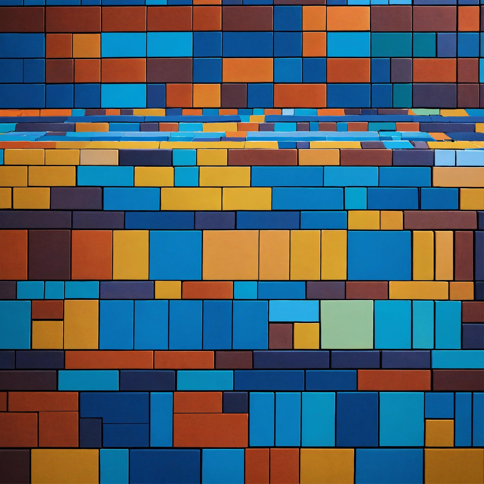 A Painting Of A Blue And Orange Brick Wall