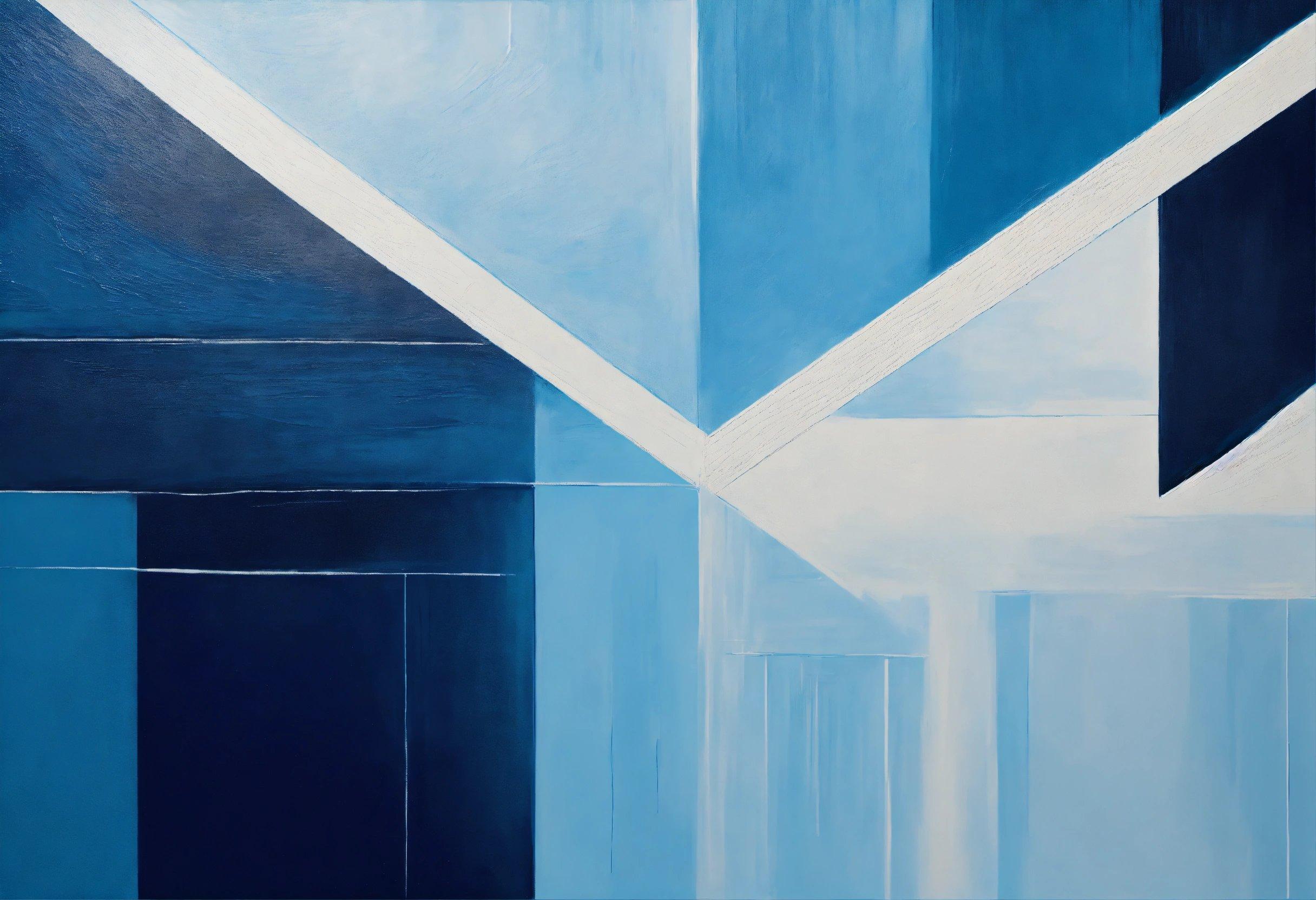 A Painting Of A Blue And White Geometric Design