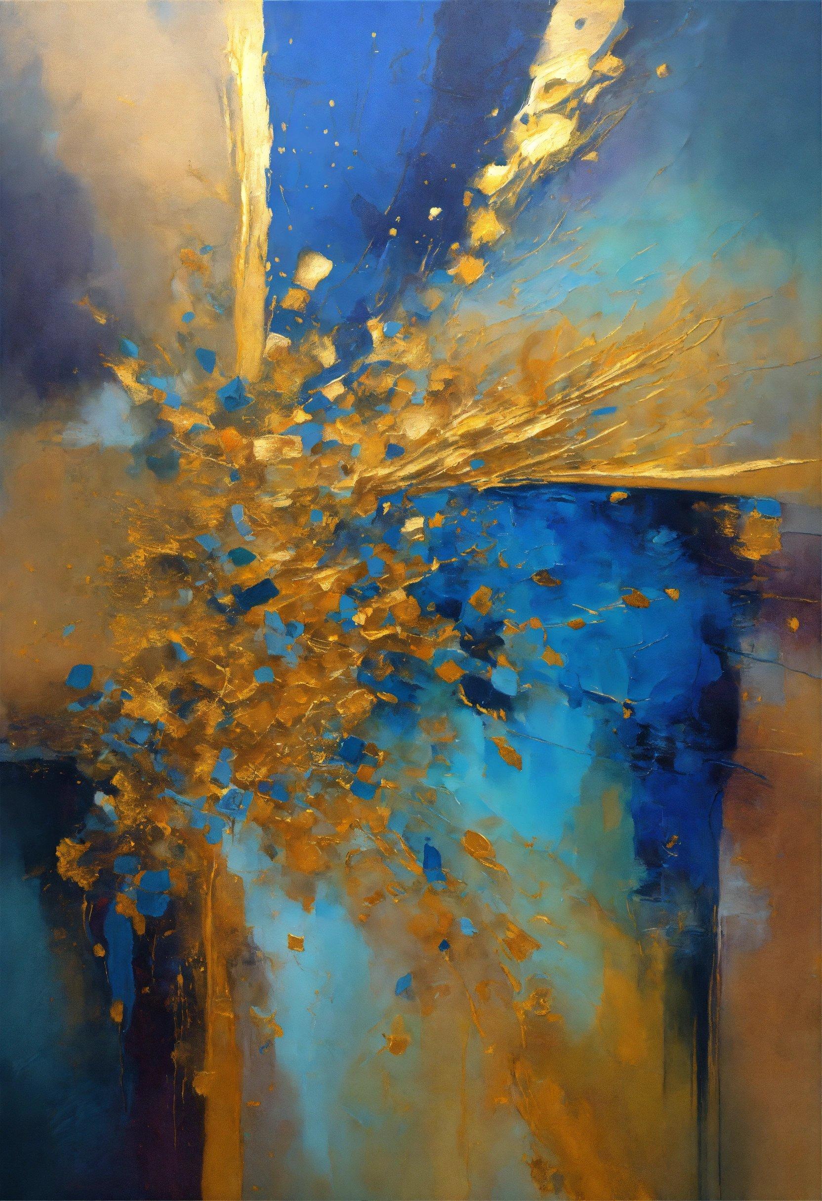 A Painting Of A Blue And Yellow Abstract Painting