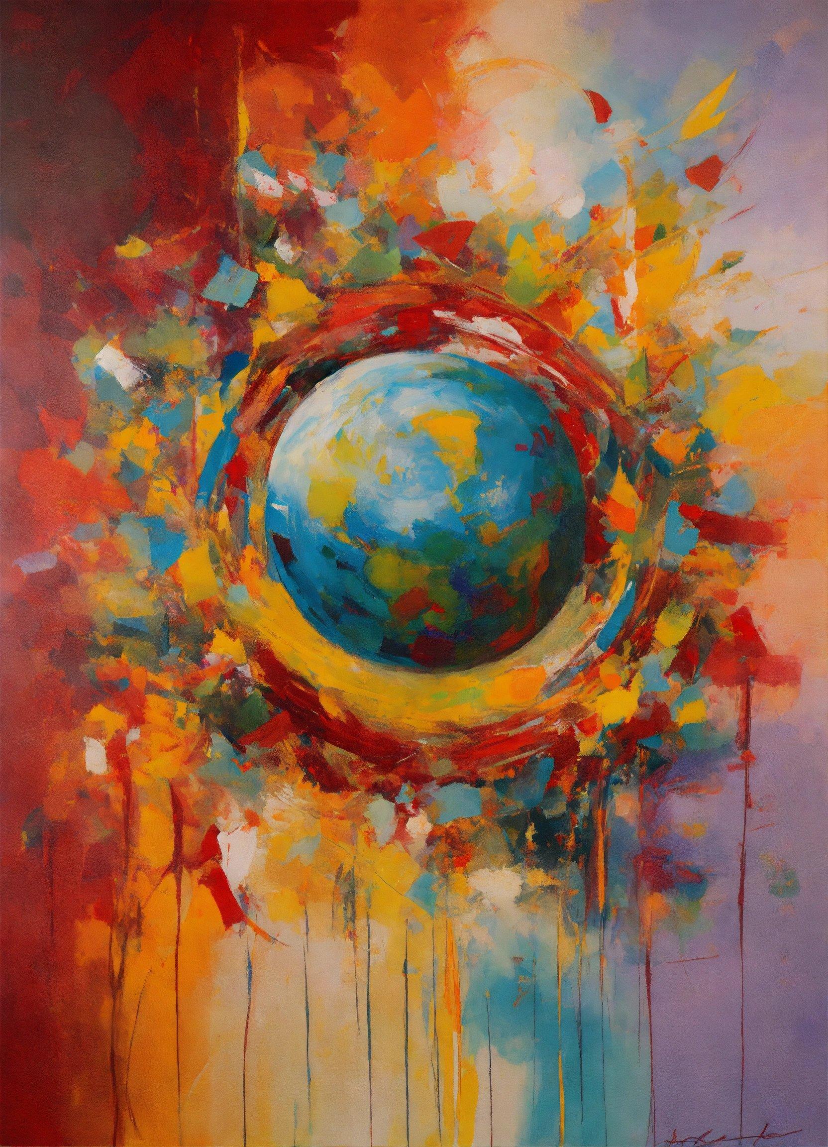 A Painting Of A Blue And Yellow Sphere